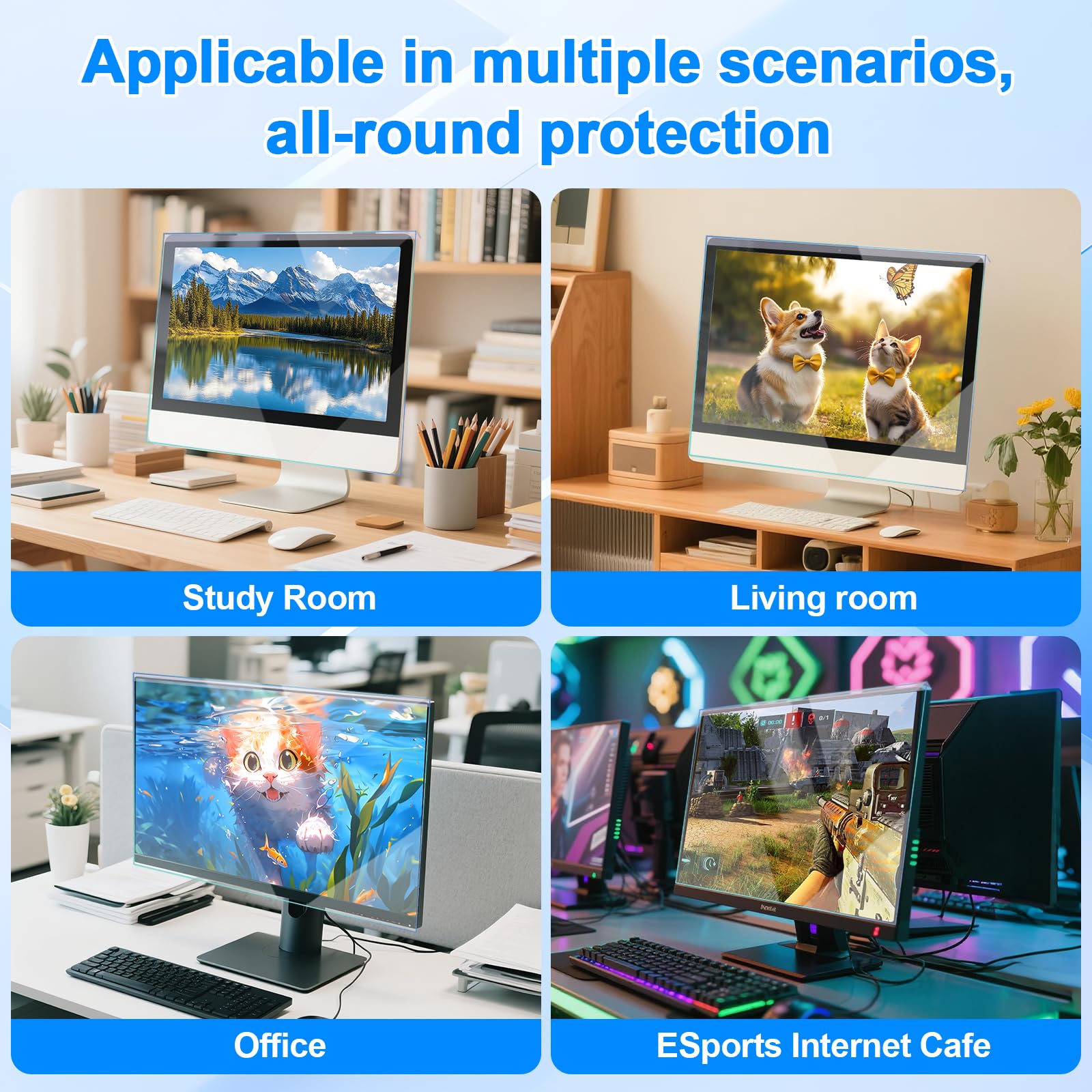 Protector de Pantalla para Computadora Portátil de 24 Pulgadas, Ultra Transparente, Protección contra la Luz Azul, Reduce la Fatiga Visual, Antihuellas, Antiarañazos, Fácil de Limpiar