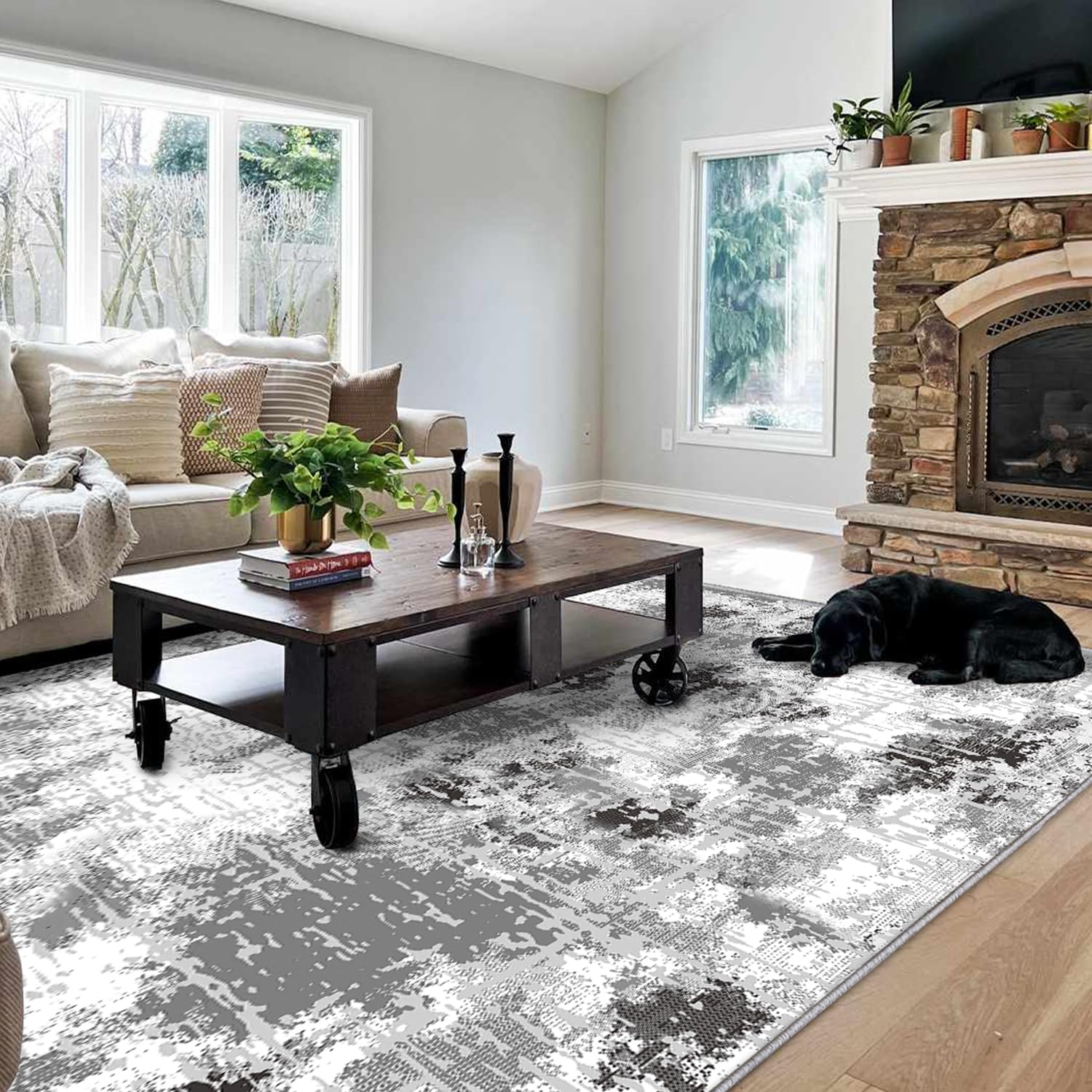 QD-Udreamy 8x10 Area Rugs - Machine Washable Area Rugs for Living Room, Soft Washable Rugs 8x10, Non-Slip Area Rug, Stain Resistant Abstract Low Pile Thin Rug