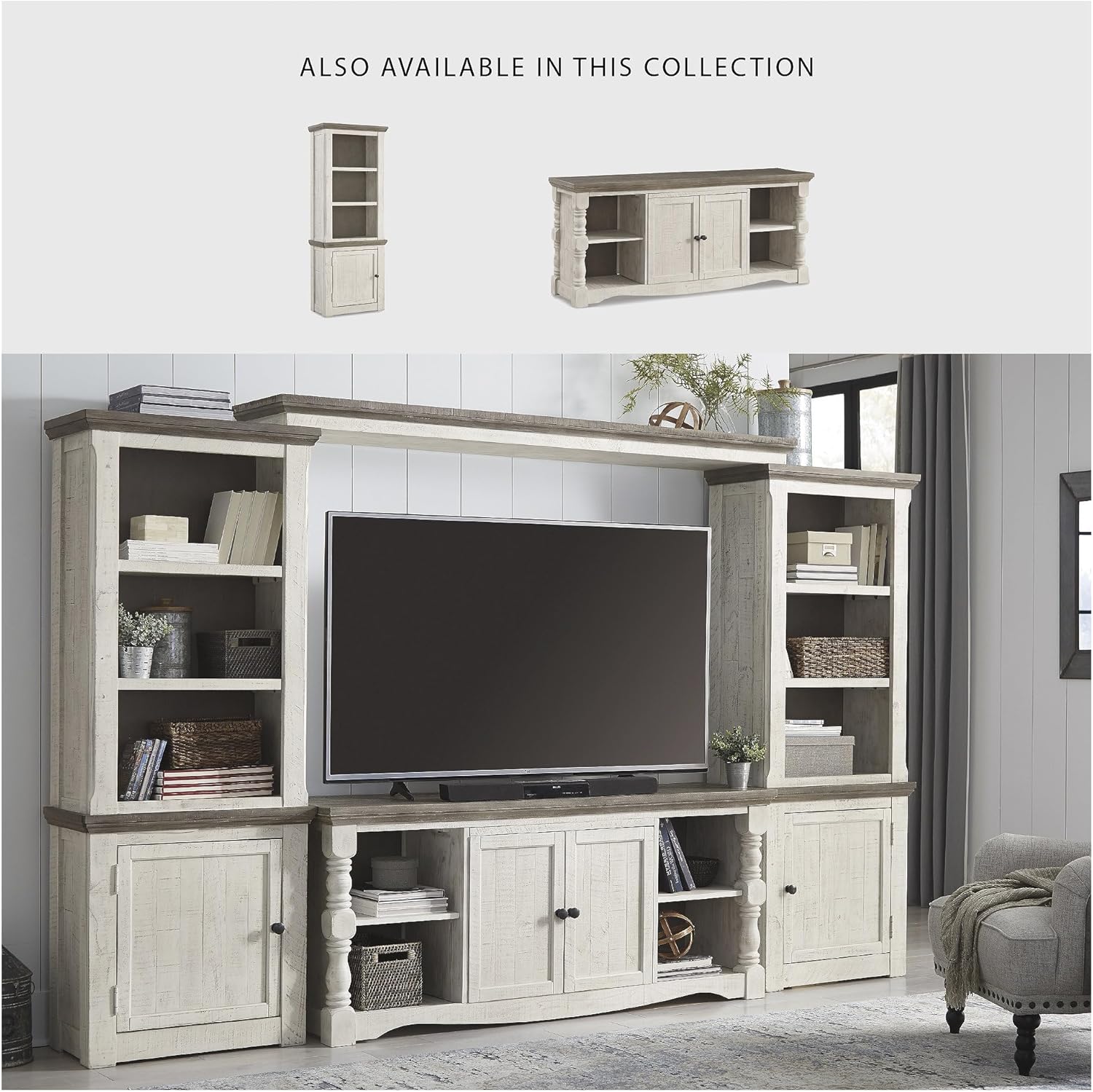 Signature Design by Ashley Havalance Farmhouse Left Pier Cabinet, Modern Bookcase, Vintage White