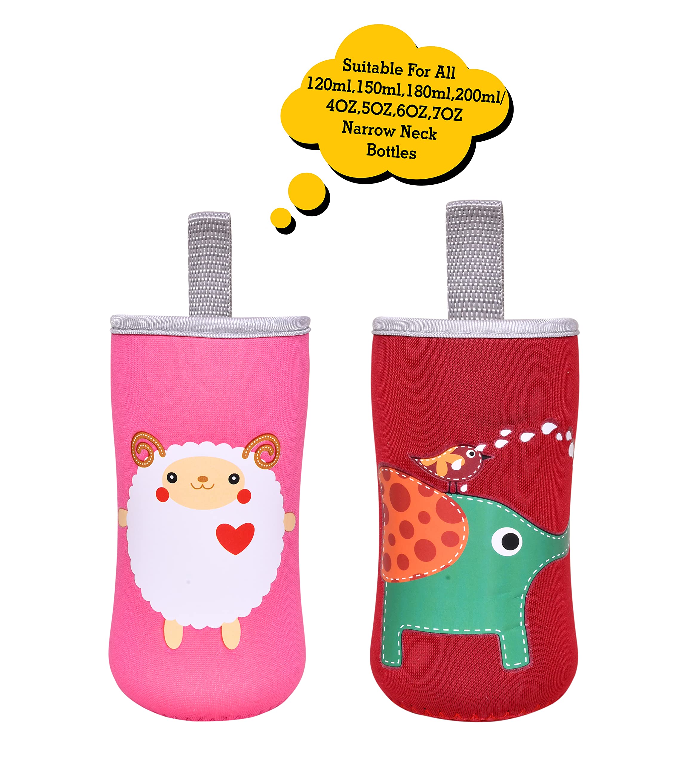 THE LITTLE LOOKERS? Cute Animated Patterned Soft Stretchable Baby Feeding Bottle Cover with Easy to Hold Strap for 120ml, 150ml, 240ml (Sheep & Elephant, Pack of 2) - Image 2 thumbnail