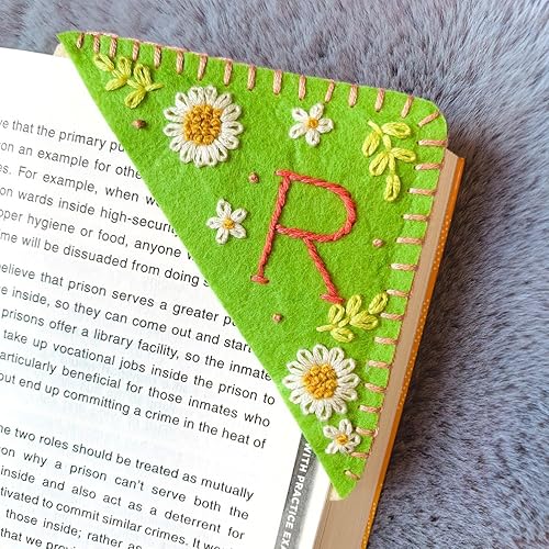 Miniatura 34 de Marcapáginas de esquina bordado a mano personalizado, lindo marcador de libro con flores, regalo de costura a mano para mujeres amantes de los Rojo