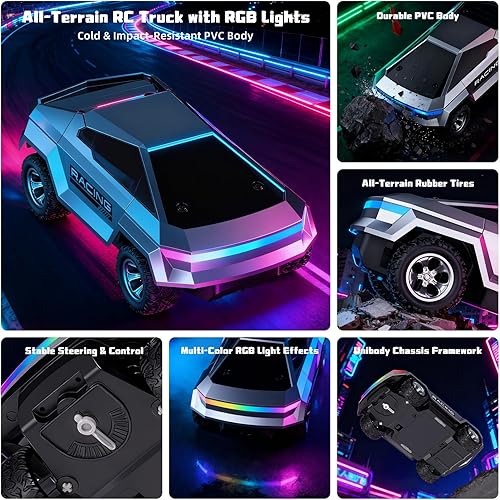 Miniatura 5 de Auto a control remoto, camión RC Pick-up a escala 124, vehículo todoterreno de alta velocidad 2WD con luces y espacio de carga, vehículos