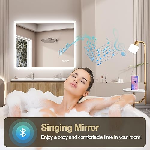 Miniatura 2 de SBAGNO - Espejo de baño LED de 36 x 28 pulgadas con luces, espejo de pared de tocador de baño con Bluetooth, antivaho, regulable continuo, 3