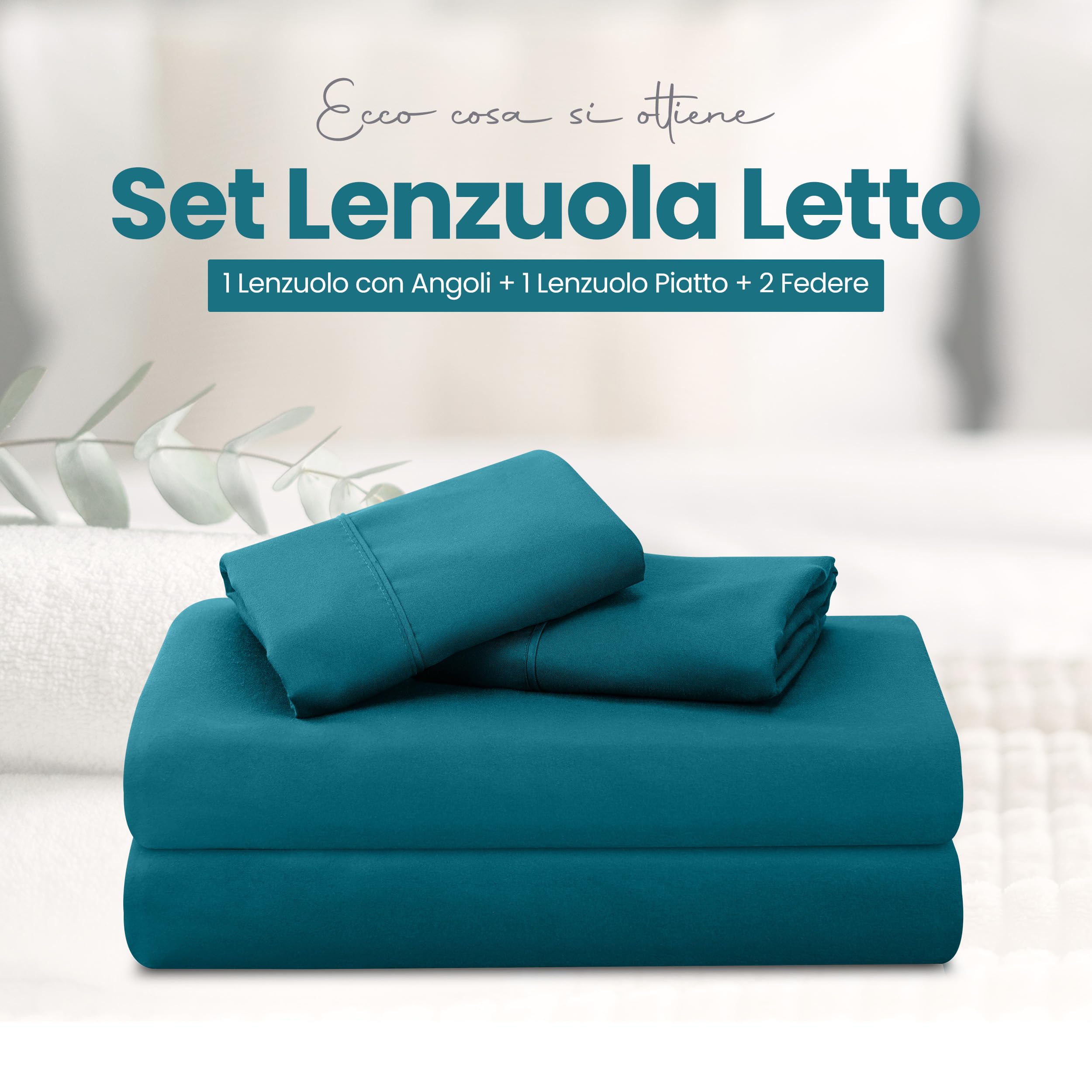 Utopia Bedding - Set Lenzuola Letto Una Piazza e Mezza 4 Pezzi 135x190 cm - Poliestre di Microfibra - Oeko-Tex Certificato - Lenzuolo con Angoli, Lenzuolo Piatto e 2 Federe 50x75, Blu Denim