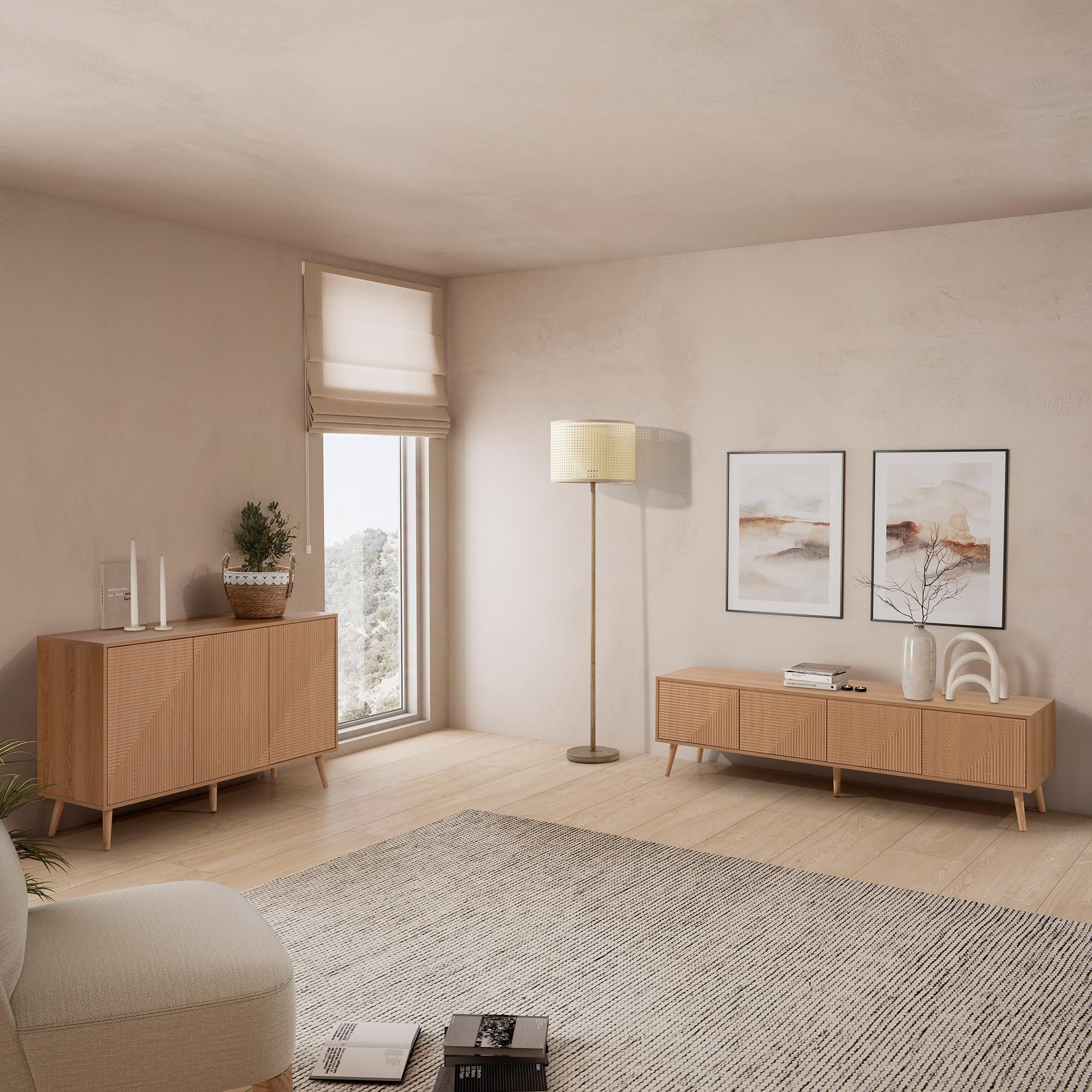 HOMN LIVING Aparador Telmo 3 Puertas Color Roble, 120 cm (Ancho) 40 cm (Profundo) 76 cm (Altura)