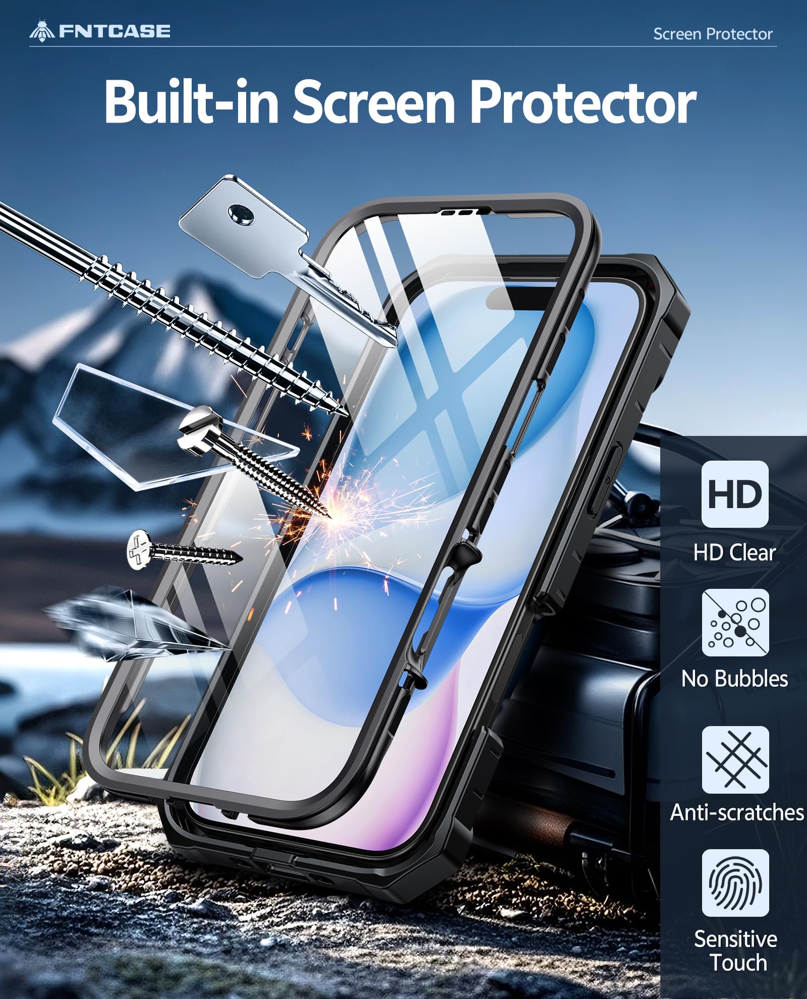 FNTCASE Funda para iPhone Air: resistente de grado militar para iPhone 17 Air con soporte y clip para cinturón, protección de TPU a prueba de golpes, protector resistente (negro)