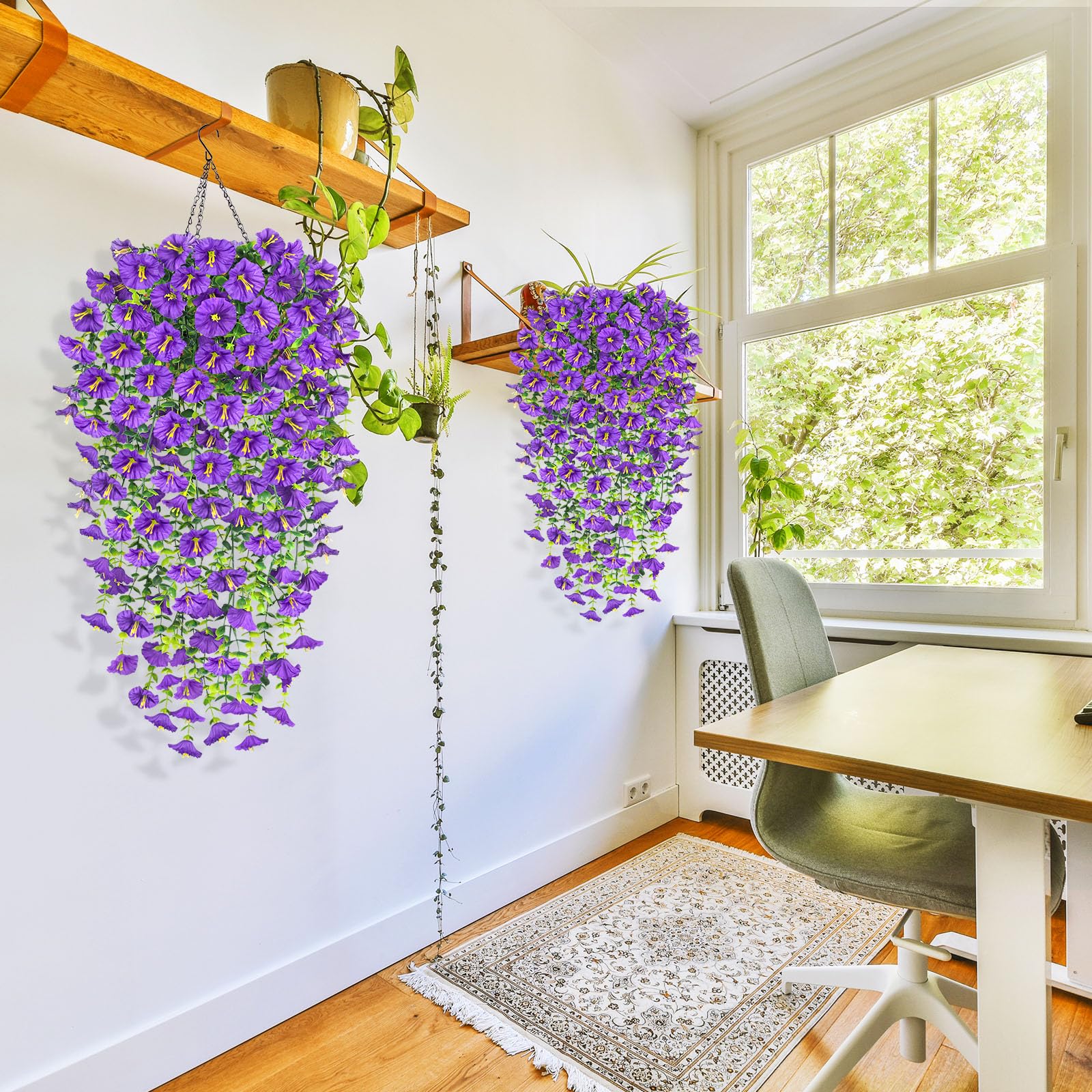 4 stuks kunsthangbloemen Kunstbloemen Viooltjes Hangend Hangplant UV-bestendig Hangende plastic bloemen als echte bloemen voor thuis, buiten, bruiloft, tuin, balkondecoratie