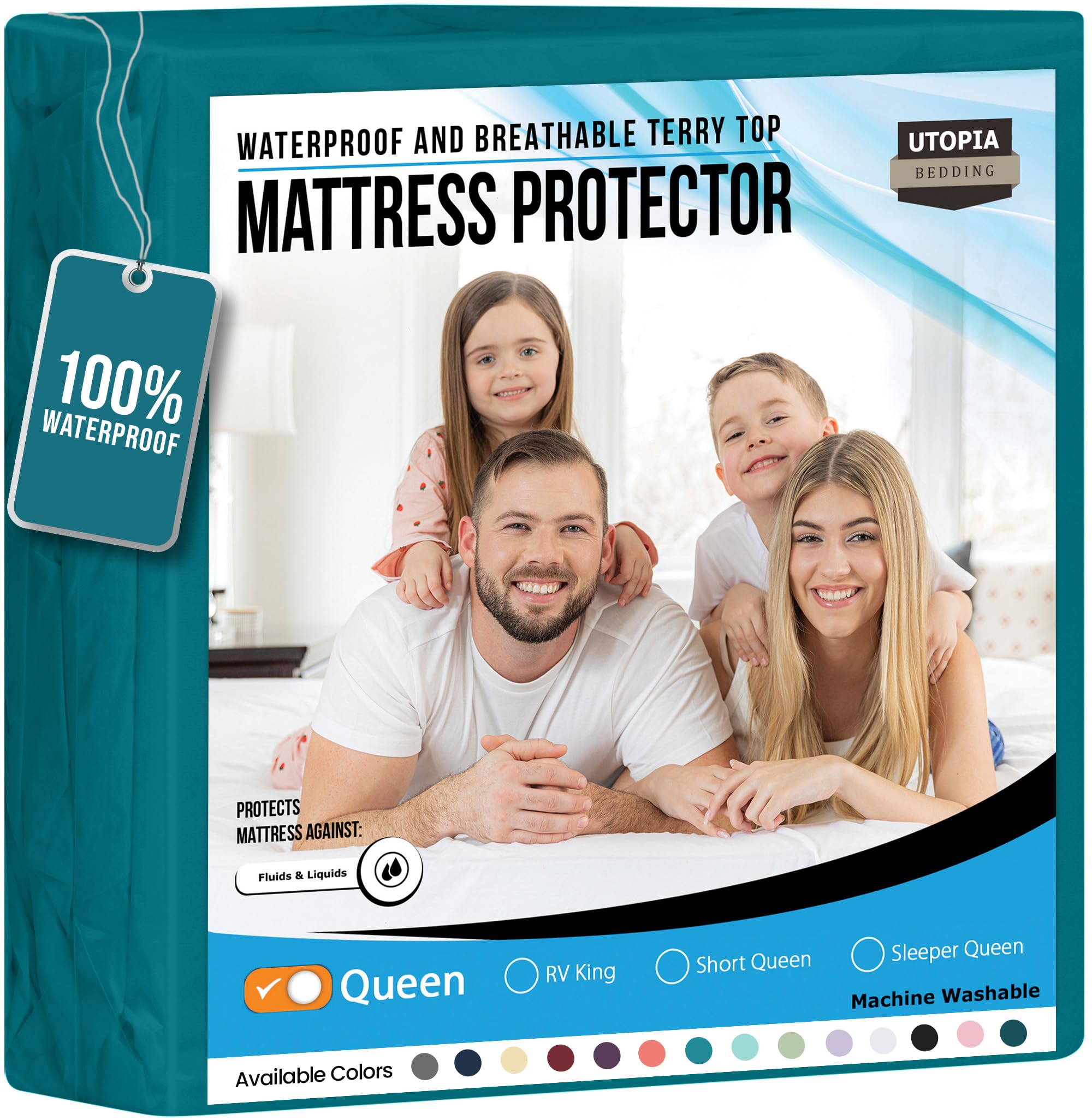 Utopia Bedding Waterproof Mattress Protector Queen Size, Premium Terry Mattress Cover 200 GSM, Breathable, Fitted Style with Stretchable Pockets (Denim Blue)