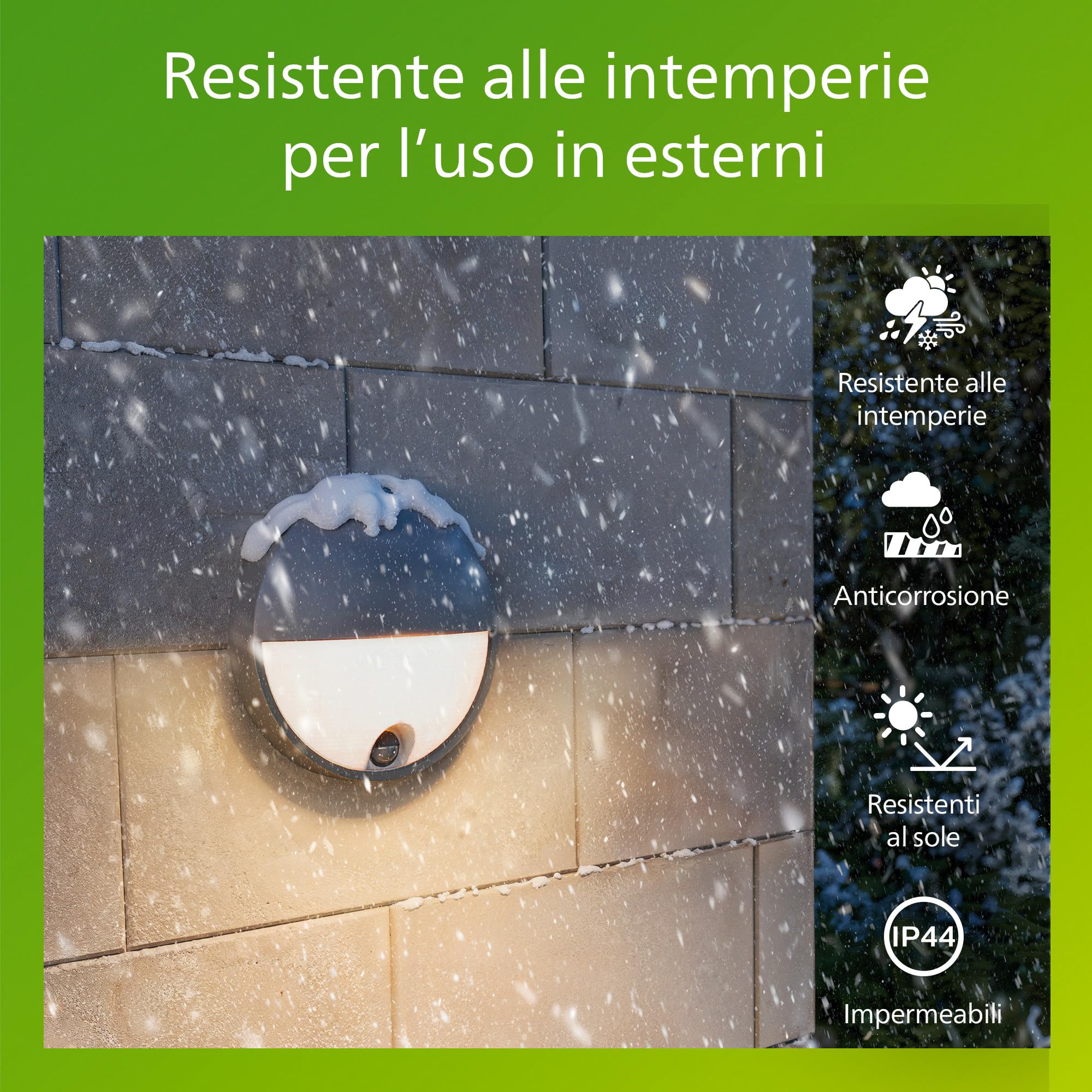 PHILIPS Capricorn Applique da Esterno, 700 lm, Luce Bianca Calda 2700 K, IP44 Resistente alle Intemperie, Durevole, Alluminio, incl. Sensore di Movimento, Grigio Antracite