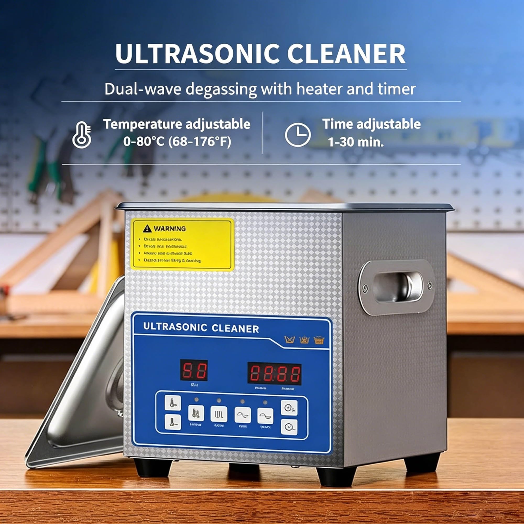 Nettoyeur à ultrasons industriel, chauffage 0-80 ℃ et minuterie numérique 1-30 minutes, acier inoxydable avec transducteur, adapté aux circuits imprimés matériels(3.2L)