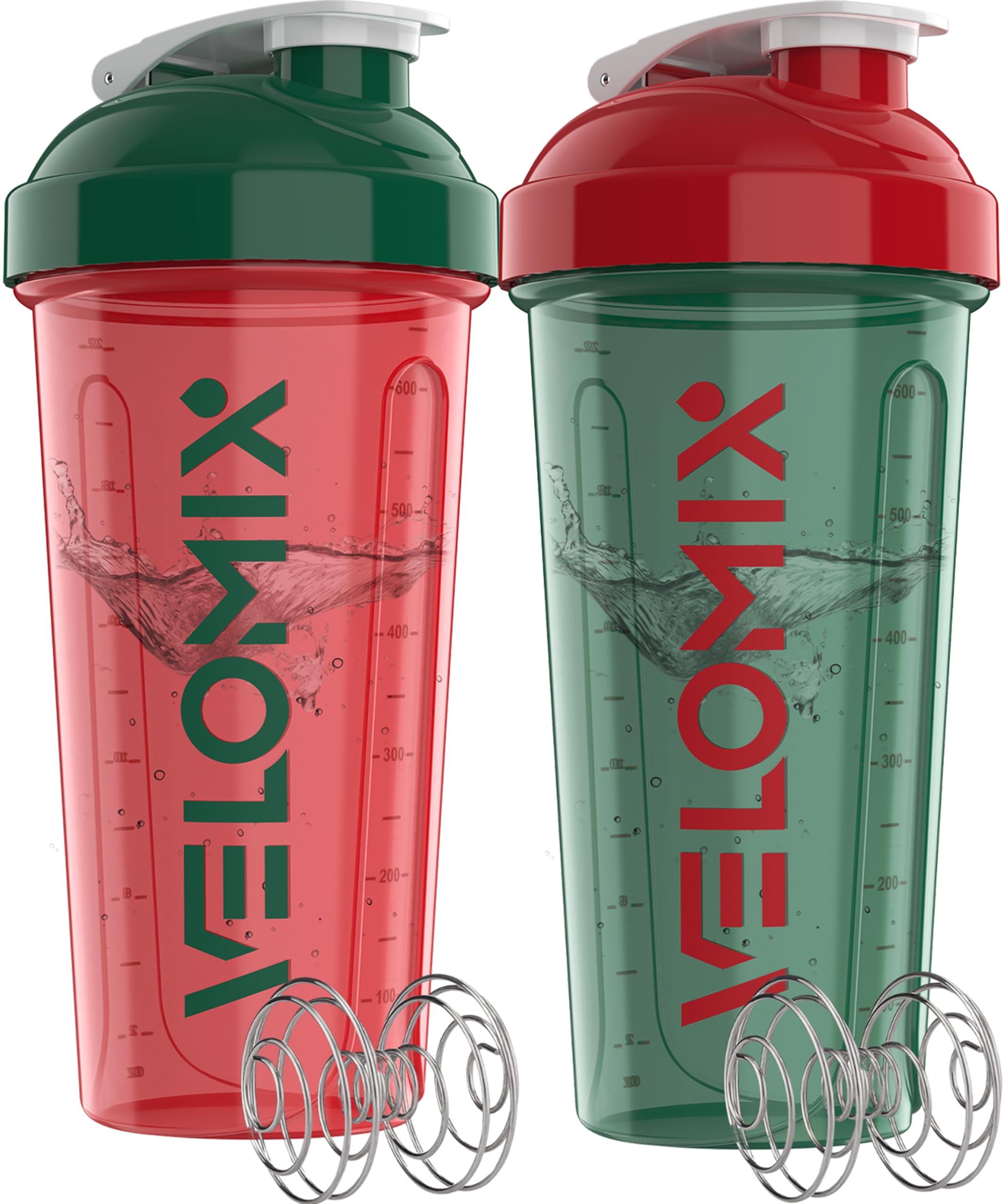 VELOMIX -2 Pack- 28 oz Protein Shaker Bottles for Protein Mixes - 2x Wire Whisk | Leak Proof Shaker Cups for Protein Shakes and Pre Workout | Protein Shaker Bottle Pack (D1) Viva Palette