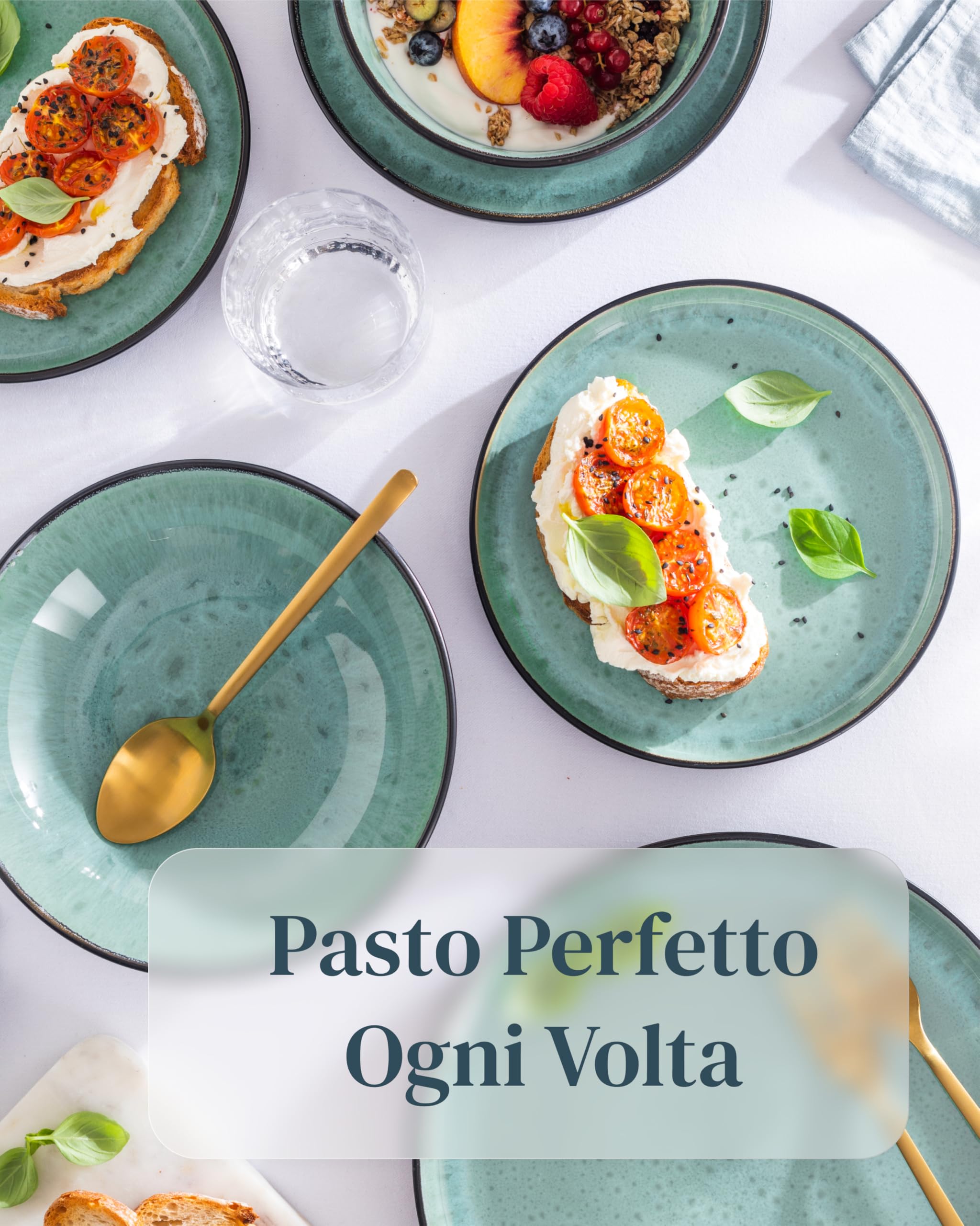Set di Piatti Moderni per 6 Persone e Tazzine da Caffè alla Moda Ibiza – Servizio di Piatti Elegante e Resistente per Lavastoviglie e Microonde - Pure Living verde salvia