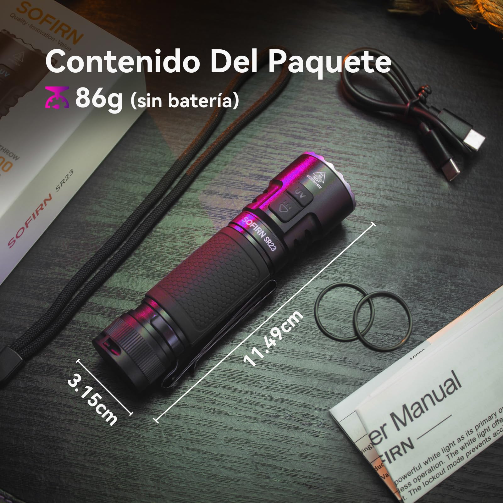 CSTEBOKE SOFIRN SR23 Linterna UV 365nm, Linterna LED Recargable 3300LM, Linterna Potente con Luz Negra, USB-C, IPX8, Imán y Clip, para Camping, Fluorescencia, Manchas de Mascotas y Uso Exterior