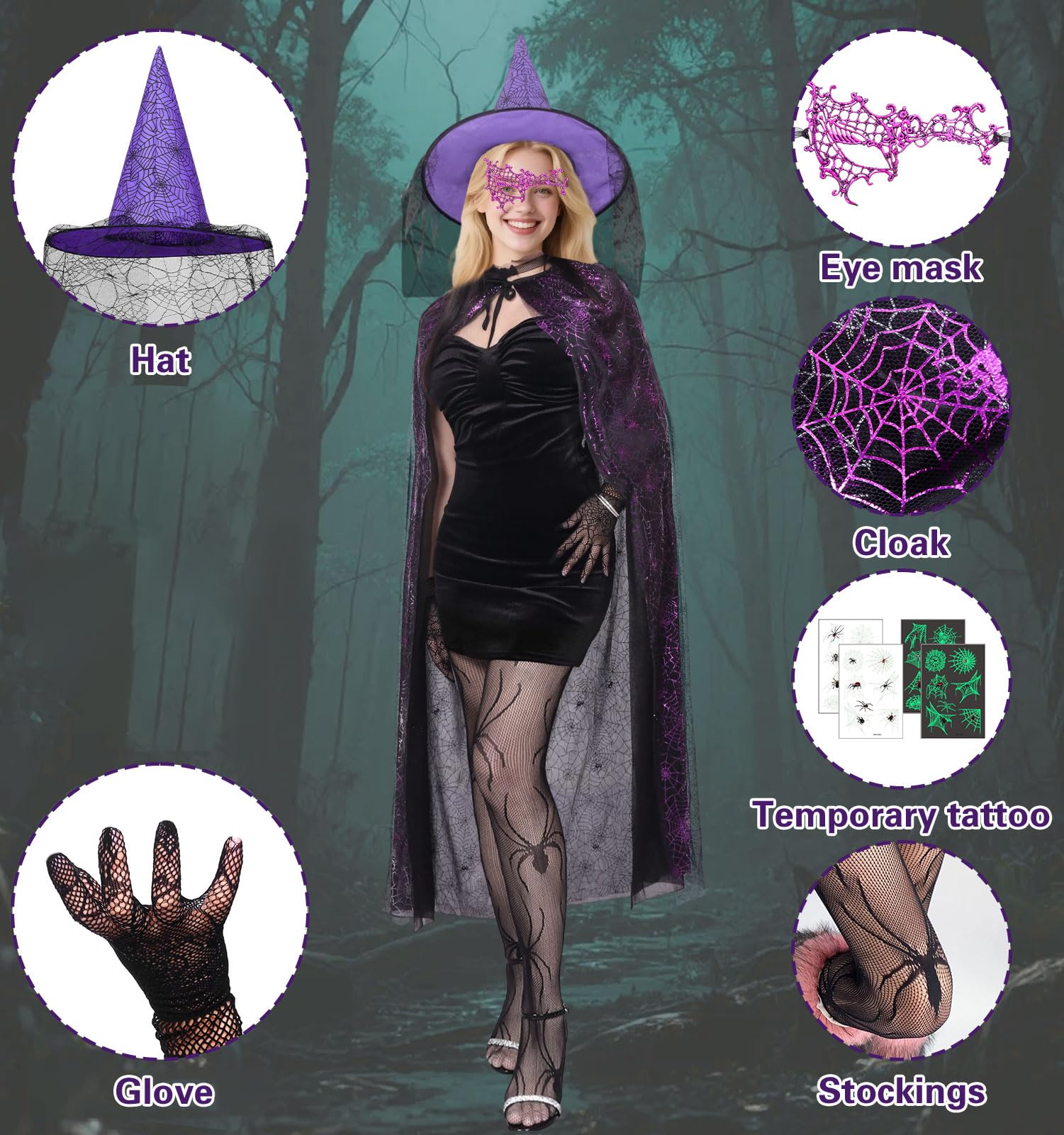 HarnyLoom Witch Costume Adult Spider Women Halloween Costume - Image 3