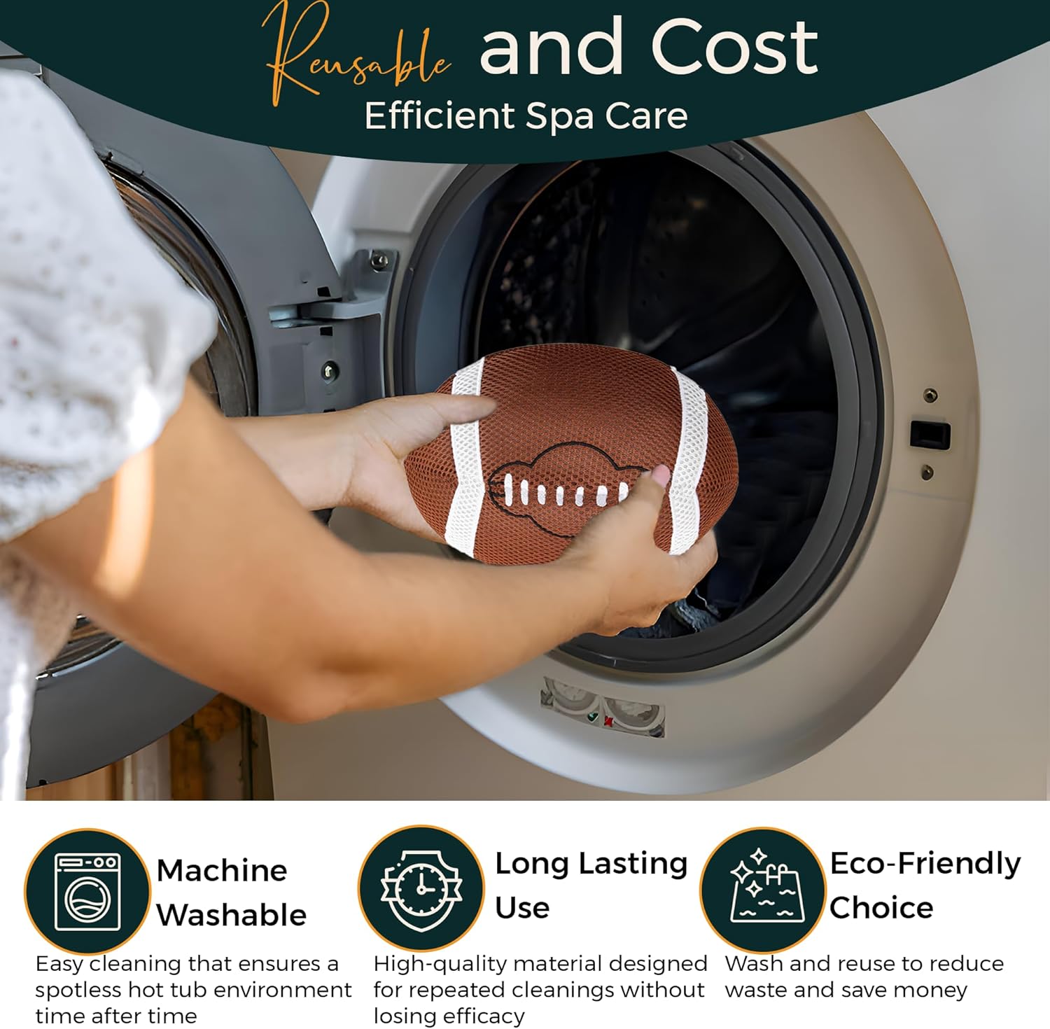Football Hot Tub Scum Absorber 2 Pack with Pool Net Skimmer – Floating Spa Hot Tub Scum Sponge for Oils & Surface Debris, Reusable Scum Sponge for Hot Tub, Complete Hot Tub Accessories Set