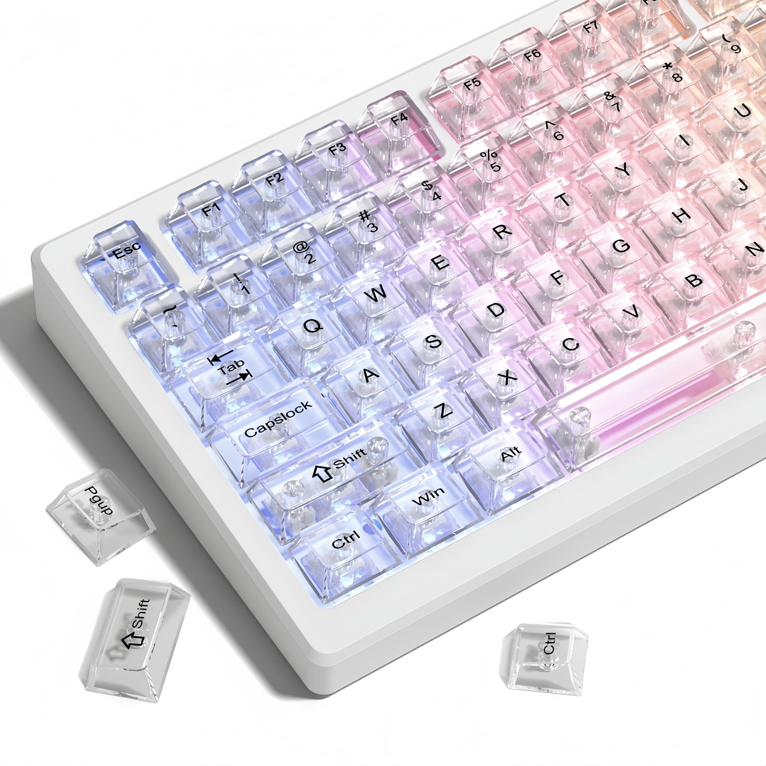 dagaladoo White Clear Keyboard keycaps,Transparent Key caps 60 75 100 Percent,Crystal Jelly Keycap Set,Shine Through Key caps.,Cherry Profile Keyboard caps for Mx Switches Mechanical Keyboard