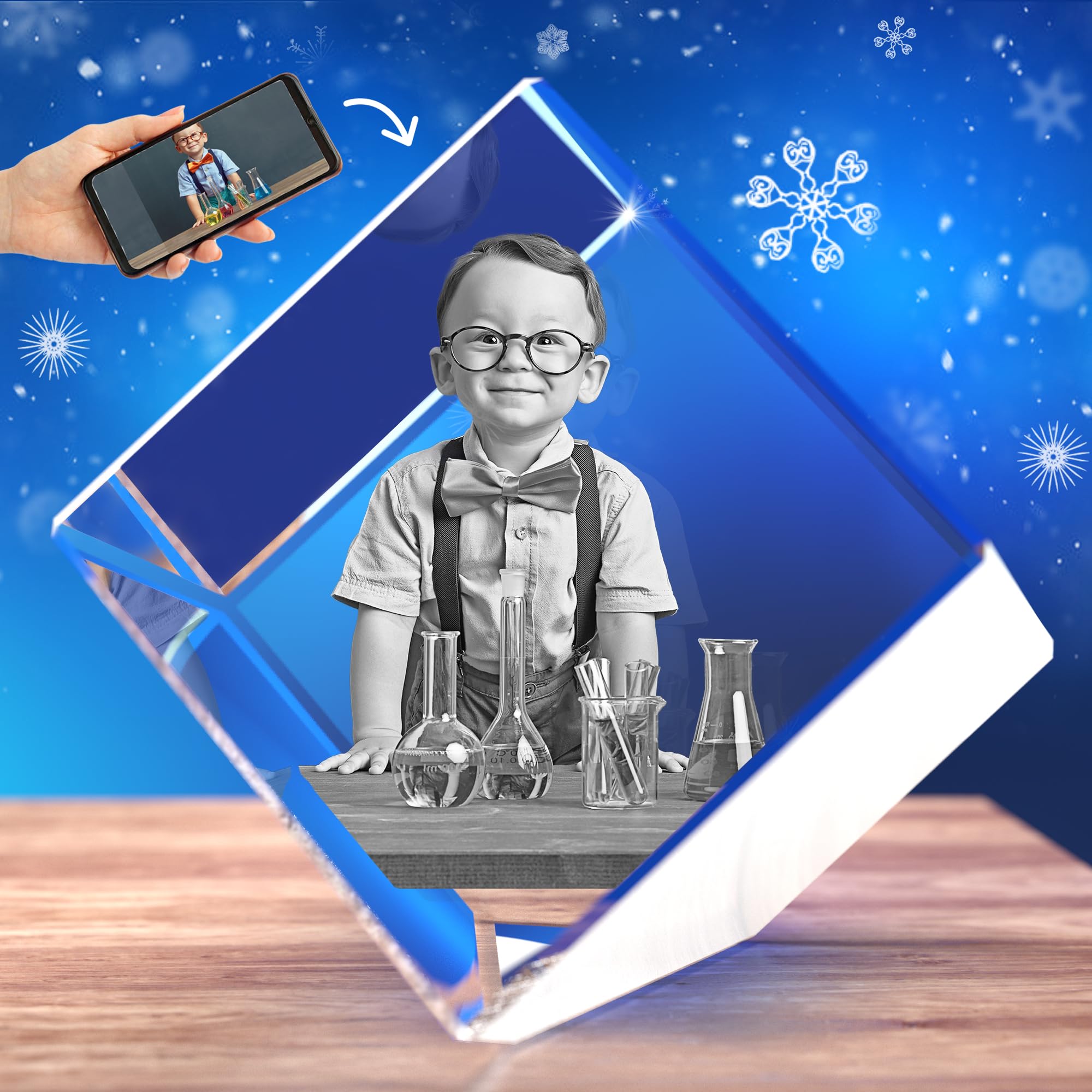 STRONGUS 3D Crystal Personalized Photo, Valentines Day Gifts for - Boyfriend, Girlfried, Husband, Wife, Dad, Mom, 3D Customized Picture, Engraved Crystal - Diamond Medium