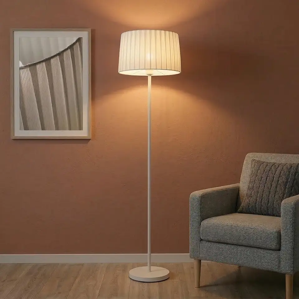 Abajur de Chão Elegante para Sala e Luminaria Quarto com Efeito de Luz Bidirecional - Luminária de Chão em Metal Reforçado e Tecido - Design Bivolt. (BRANCO)