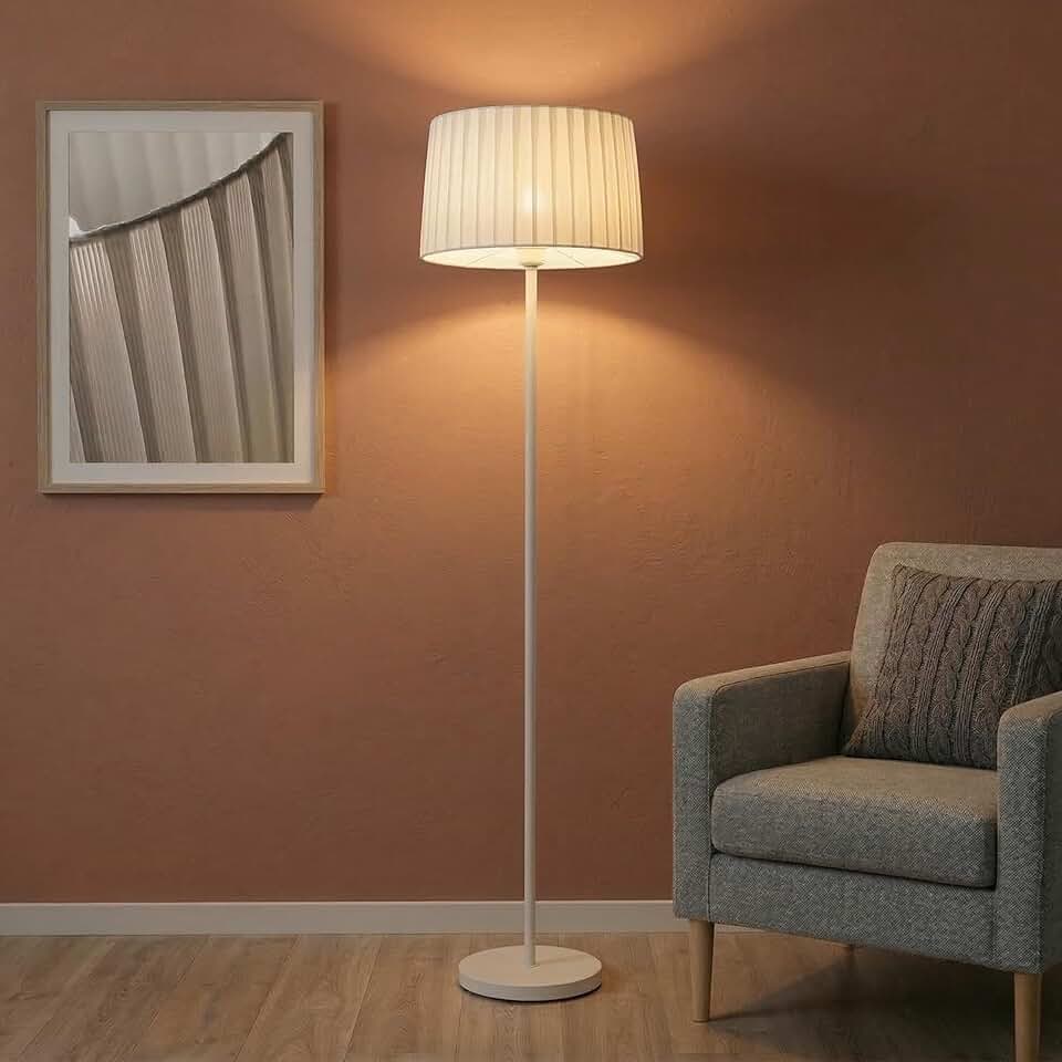 Abajur de Chão Elegante para Sala e Luminaria Quarto com Efeito de Luz Bidirecional - Luminária de Chão em Metal Reforçado e Tecido - Design Bivolt. (BRANCO)