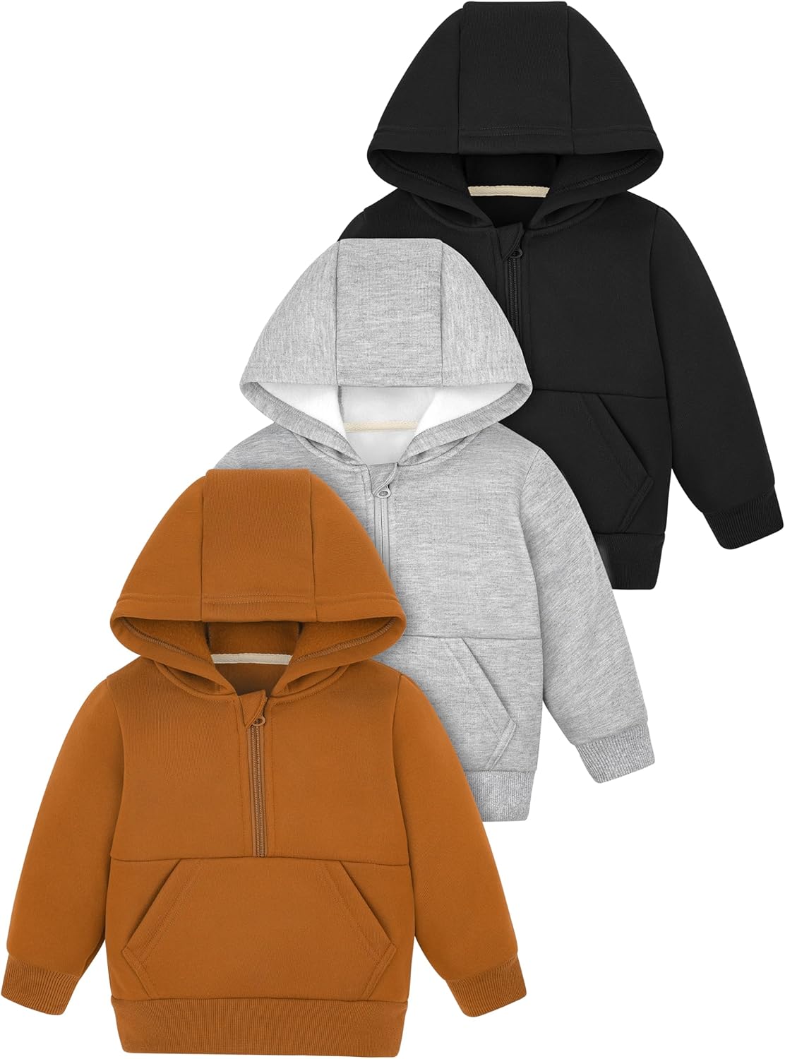 Cooraby 3 Packs Baby and Toddler Boys Long Sleeve Full-Zip Hoodies Infant Fleece Hooded Sweatshirts Jacket with Pouch Pockets Cooraby 3 Packs Baby and Toddler Boys Long Sleeve Full-Zip Hoodies Infant Fleece Hooded Sweatshirts Jacket with Pouch Pockets
