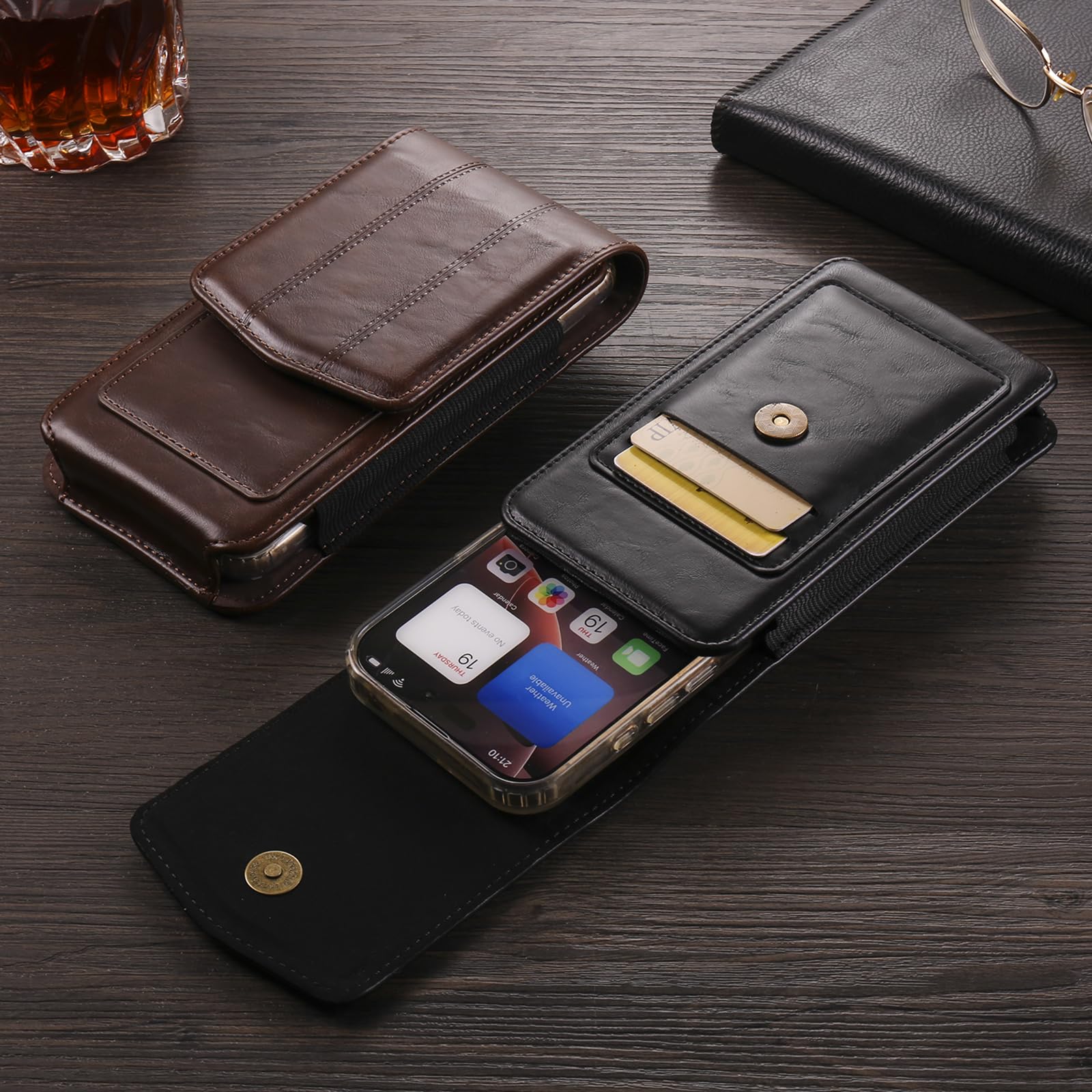 Pionowa saszetka na telefon komórkowy ze skóry PU, etui na telefon komórkowy, kompatybilne z iPhone 16 15 Pro Max, Samsung Galaxy A14, A16, A05s, M35, S24, Ultra Blackview Wave 8C, 6C, OUKITEL