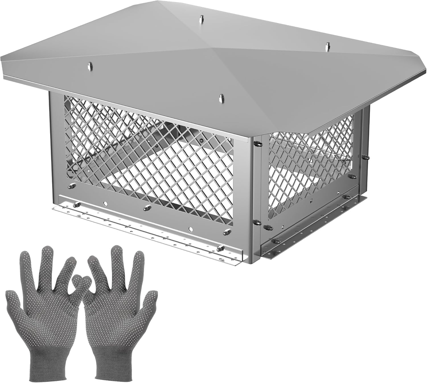 Premium 13" x 17" Chimney Cap, Stainless Steel Chimney Cover with Adjustable Spark Arrestor and Bolts, Durable Mesh Design Ideal as Chimney Caps for Outside Protection