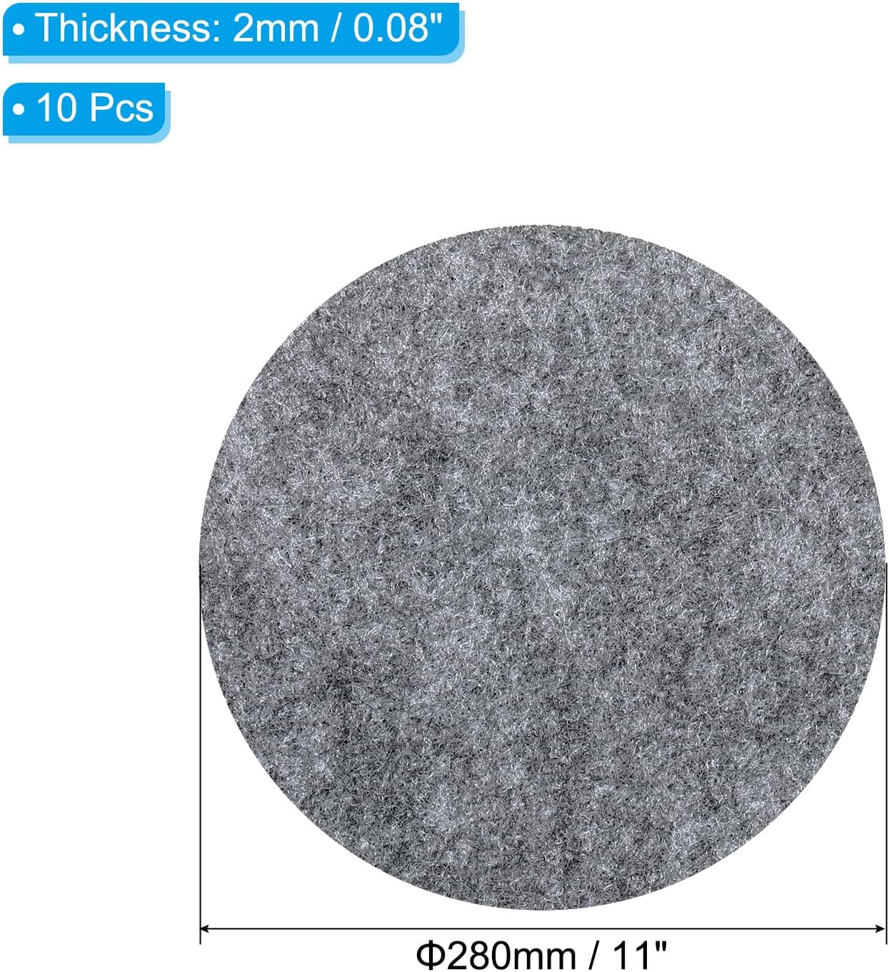 PATIKIL 11 Inch Diameter Lamp Base Felt, 10Pack 2mm Thickness Round Soft Adhesive Non-Slip Anti-Scratch Backed Felt for Lamp Furniture DIY Craft, Grey
