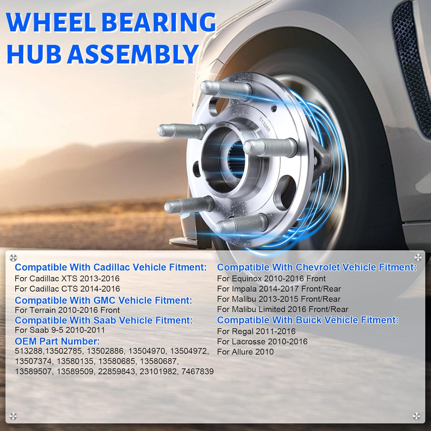 513288 Front or Rear Wheel Bearing Hub Assembly with 5 Lug ABS Compatible with Cadillac XTS 2013-2017, Fit for Buick LaCrosse 2010-2016, Fit for GMC Terrain 2010-2017