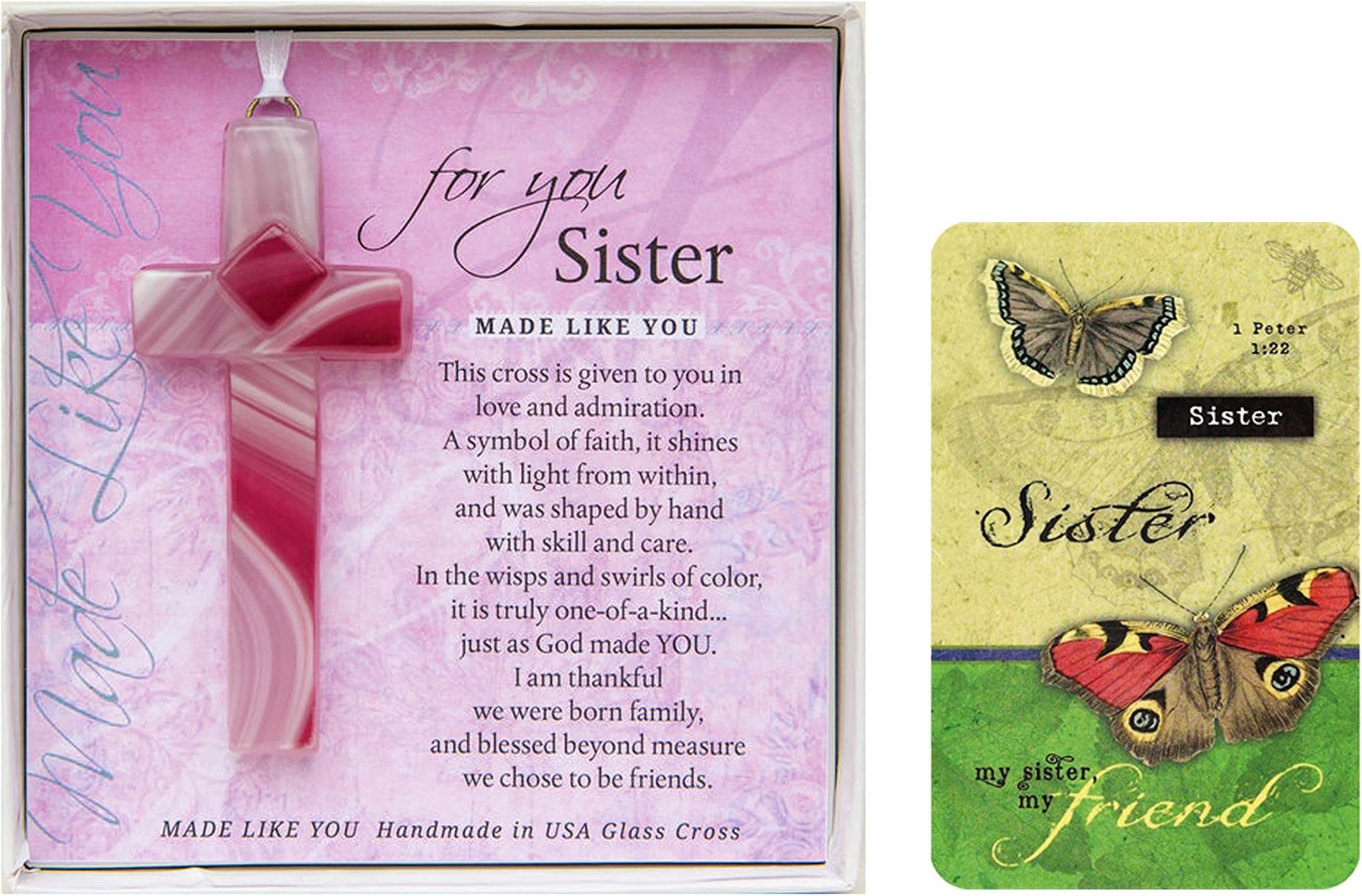 Sister Gifts Handmade In USA Mosaic Cross and Butterfly Message Card Great Gifts for Little Sister