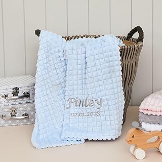 Hoolaroo Personalised Baby Blanket - Embroidered Soft Newborn Blanket for Girl or Boy - Pram Cot (Blue)