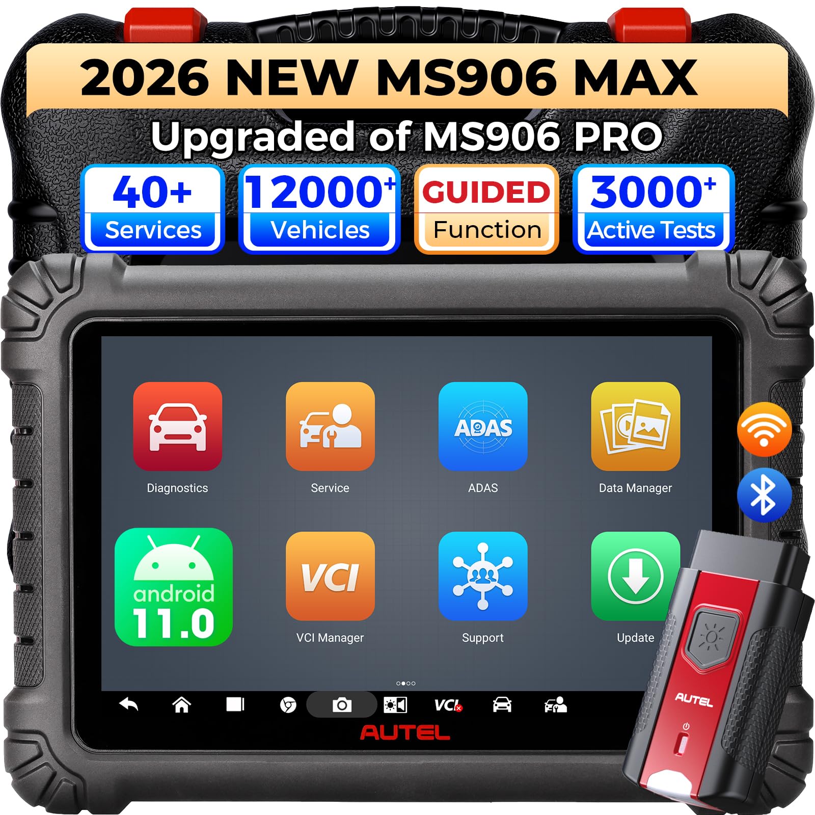 MaxiSys MS906 MAX Scanner, 2026 MS906MAX 10.1" 2.0 Ver. of MS906 PRO-TS/MS906 PRO/MP900BT KIT/ MK900BT, Bi-Directional Diagnostic Tool, 3000+Tests 40+ Services, CAN FD&DoIP, 160+ Brands