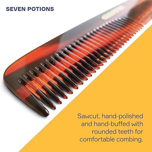 Miniatura 3 de Peine para el cabello para hombres de 7.1 pulgadas, dientes finos y gruesos para cabello, barba y bigote hecho a mano y corte de sierra (peine para