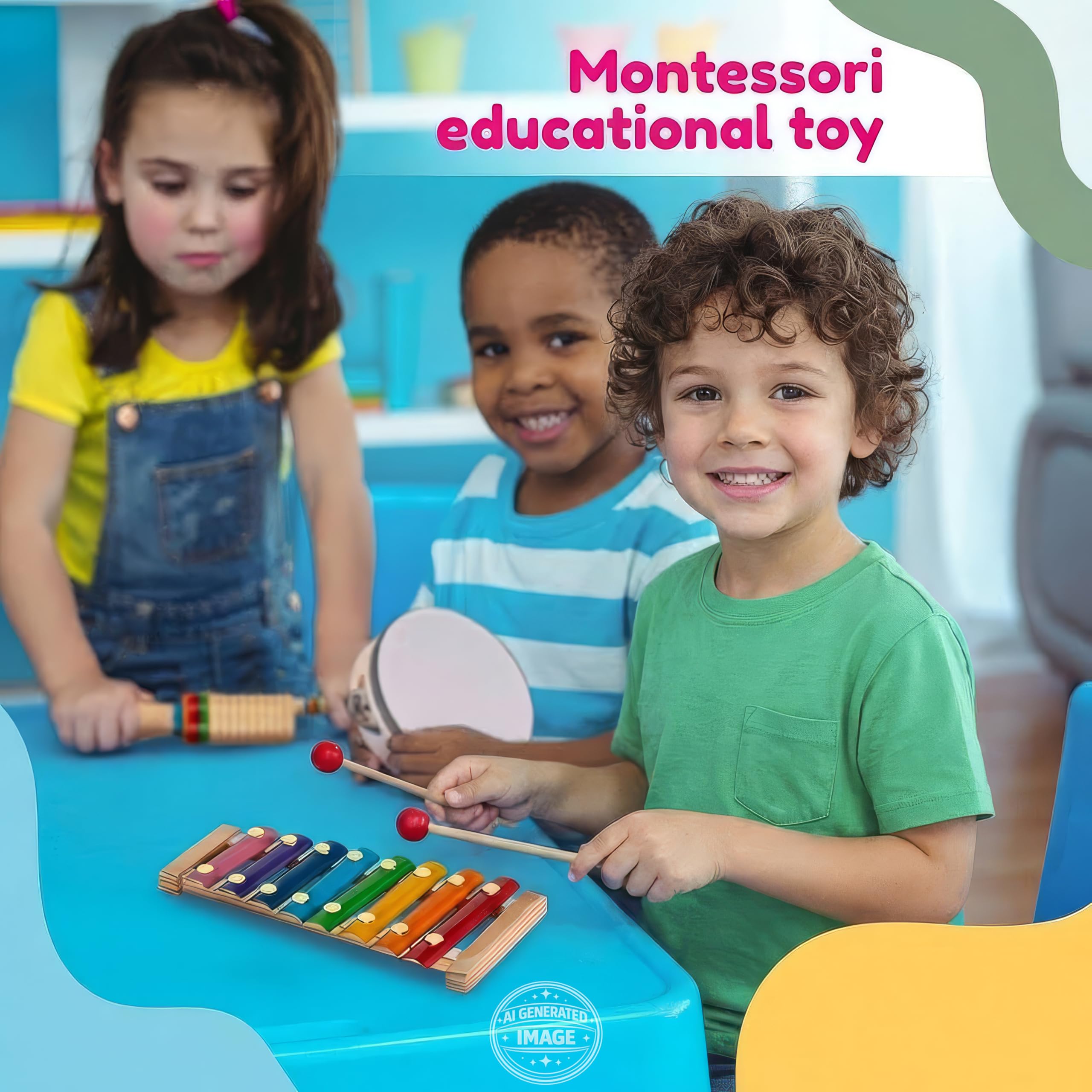 Stoie's Ensemble d’Instruments de Musique pour Enfants – Instruments de Percussion en Bois pour Tout-Petits, Xylophone, Tambourin, Maracas, Jouets musicaux pour Enfants 3–5 Ans