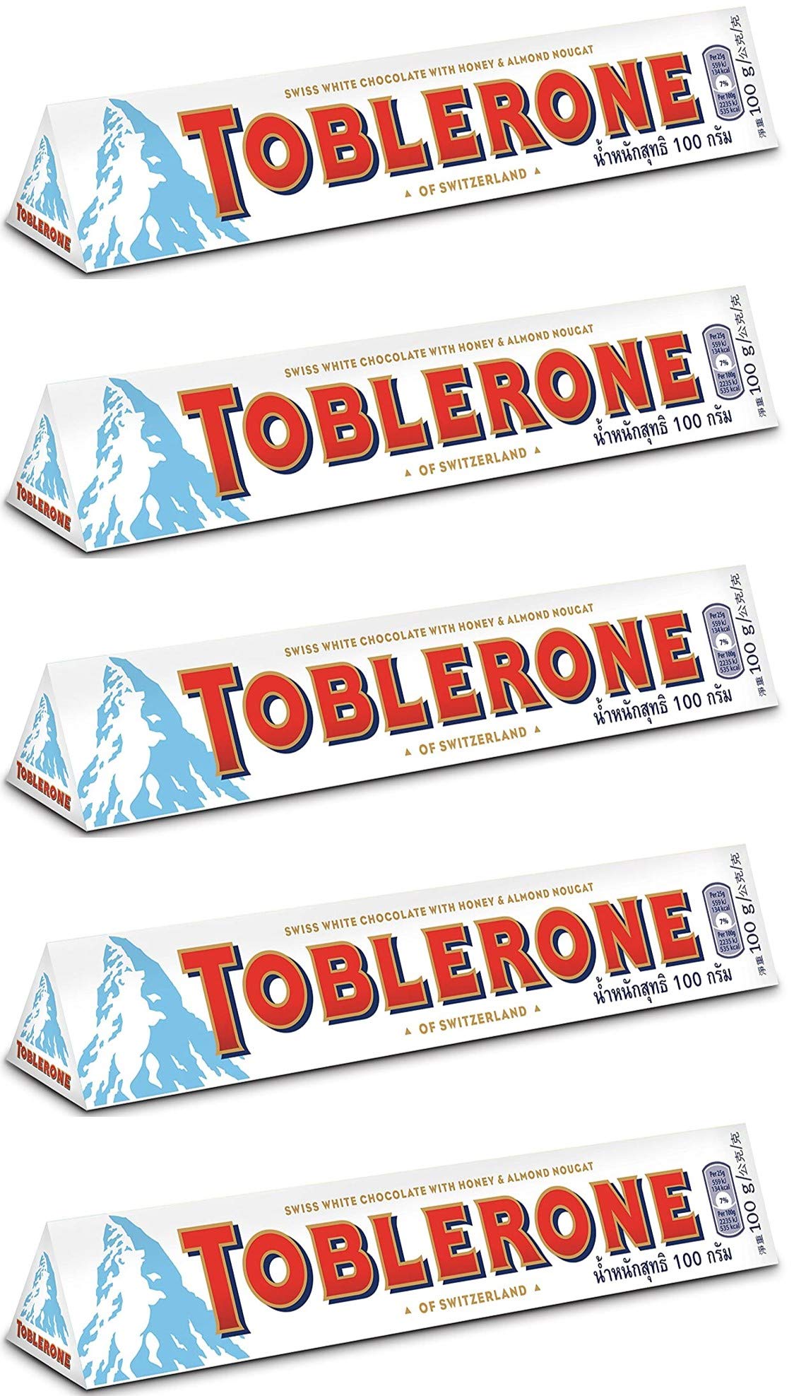 Toblerone Swiss White Chocolate with Honey and Almond Nougat, 100g (Pack of 5) (B08BXR7Z7J) Amazon Price History, Amazon Price Tracker