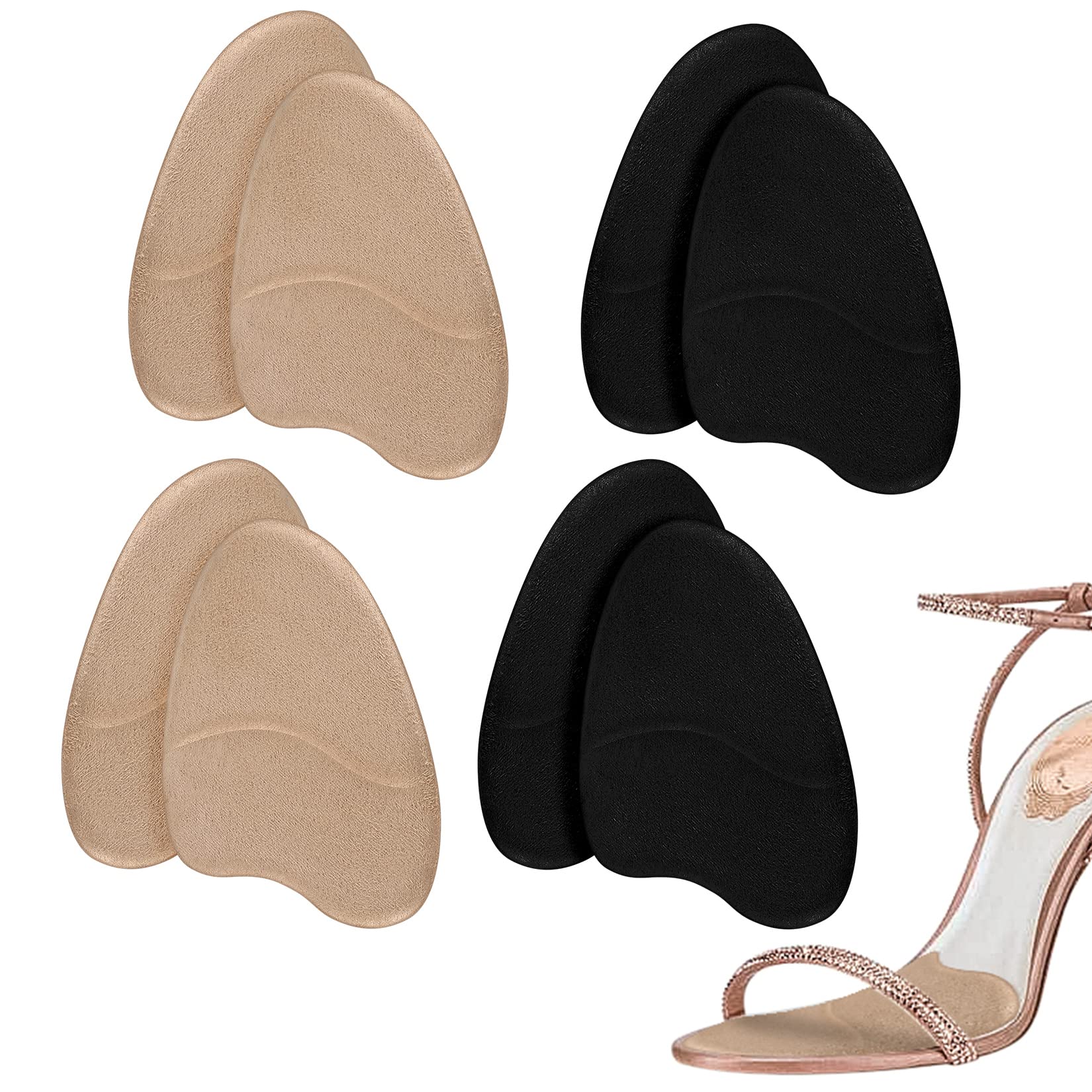 4 Pairs Forefoot Cushion Inserts for Women Shoes, Non-Sliding Insole Pads for Open Toe,Shoe Pads for Shoes Too Big Shoe Inserts for Heels Cushion for