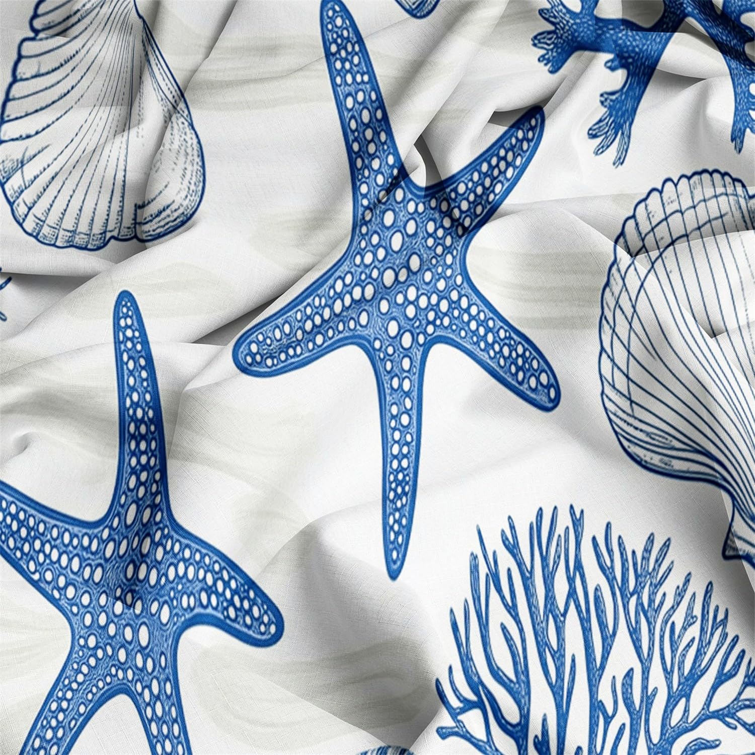 Juego de Fundas Nórdicas Suave 3 Piezas para Cama 90 - Estrellas de mar Azules corales y Conchas Patrón Funda Edredón Poliéster Algodón 150 x 200 cm + 2 Funda de Almohada 50x75,