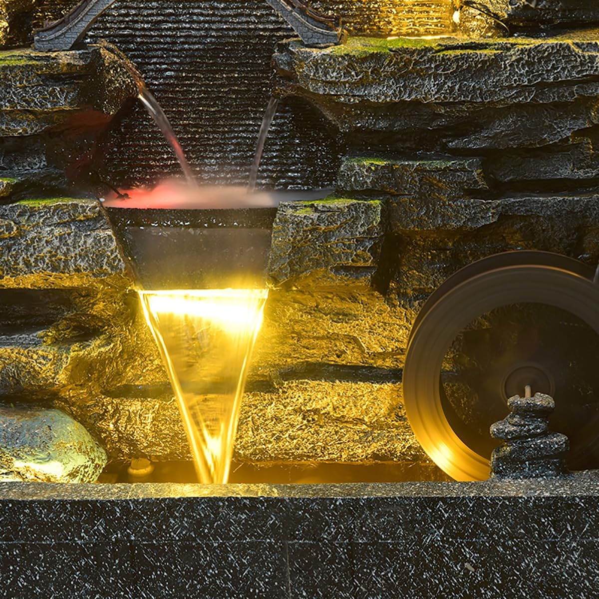 77-Inch Cement and Concrete Water Fountain with LED Lights Indoor,Outdoor Decoration,Garden,Balcony, Housewarming Gift,Door to Door(#A+B)