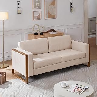 Merax 79" Loveseat Sofa Modern Sofa with Solid Wood Legs, Elegant Comfortable Spacious 2-Seater Sofa Couch for Living Rooms Bedrooms Apartment Office (Taupe, Brown Frame)