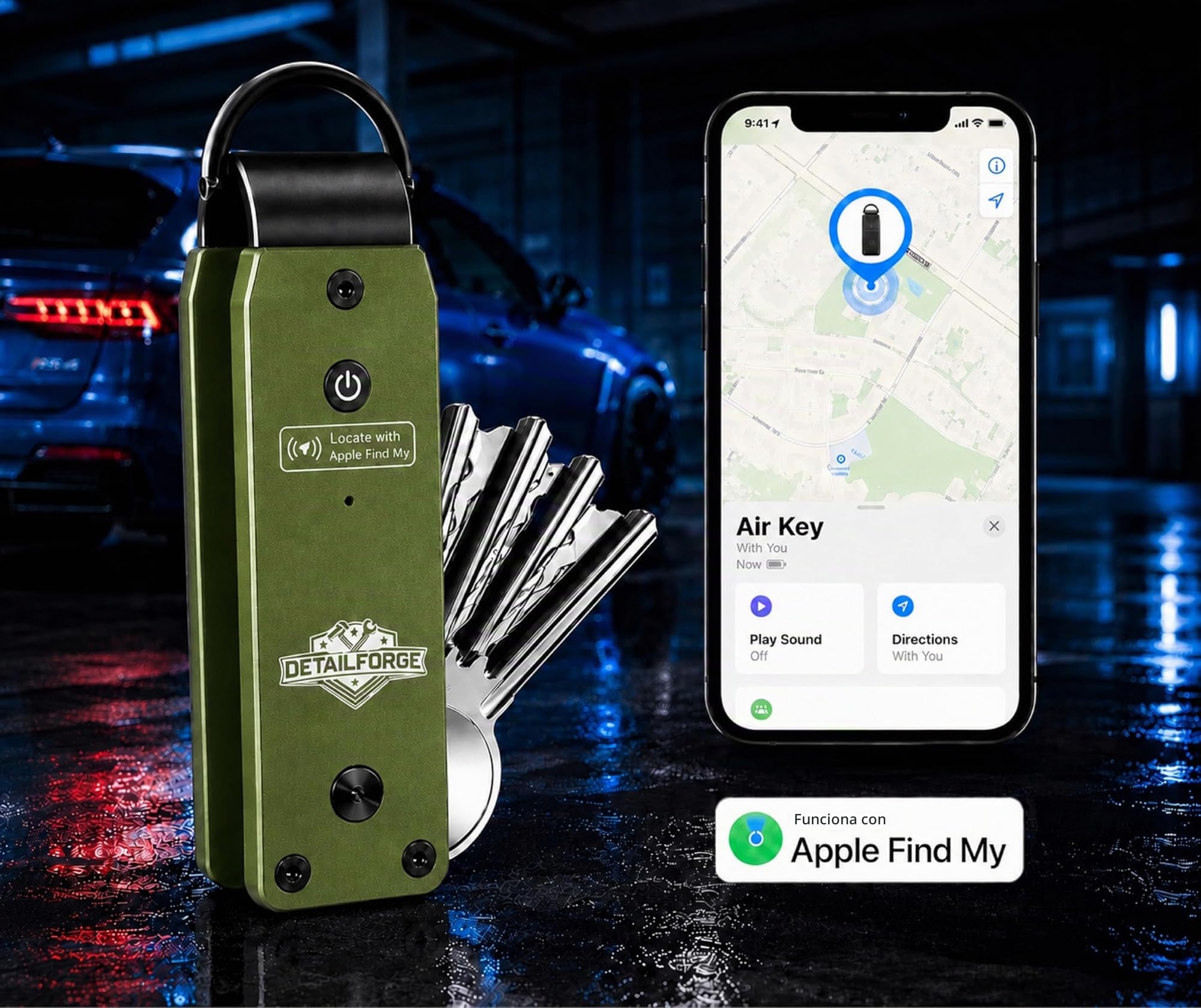 Air Key Organizador de llaves para hasta 4 llaves, compatible con Apple Find My, con función de búsqueda Bluetooth y señal acústica (Verde)