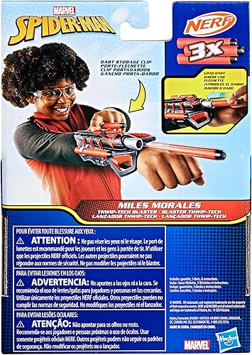 Miniatura 13 de Marvel NERF Spider-Man Miles Morales Thwip-Tech Blaster, incluye 3 dardos, tirador web, juguete de juego de rol para niños de 5 años en adelante