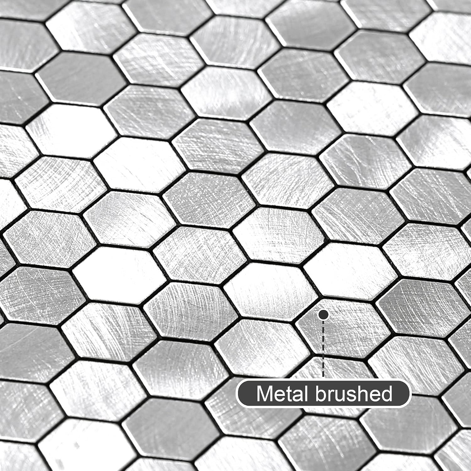 BeNice Peel and Stick Backsplash Kitchen Mosaic Tiles Penny Hexagon Small Metal Stickers(10PCS,Silver)
