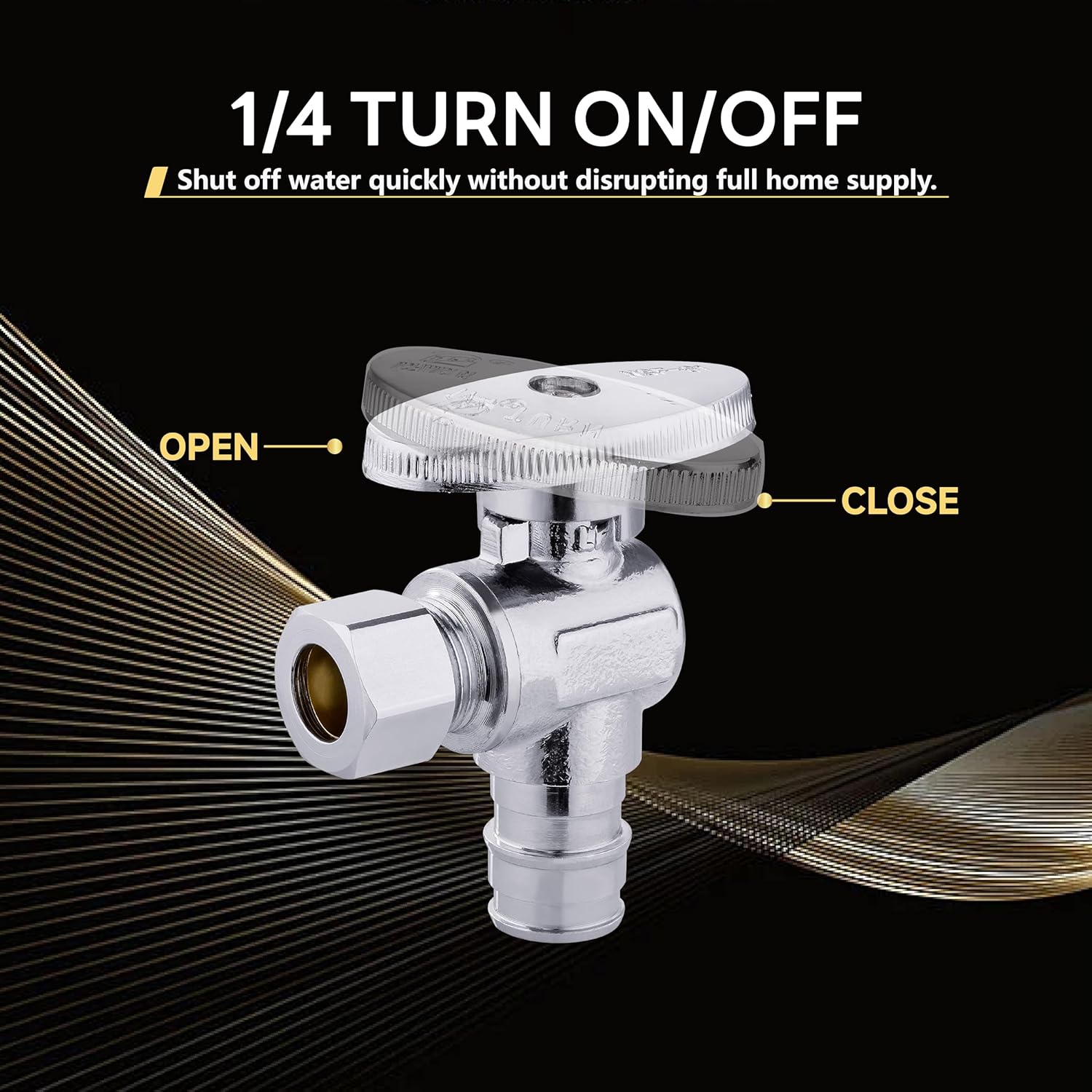 10-Pack Foskan 1/4 Turn Angle Stop Valve,Shut off Valve 3/8" OD x 1/2" PEX-A,Chrome Plated Brass