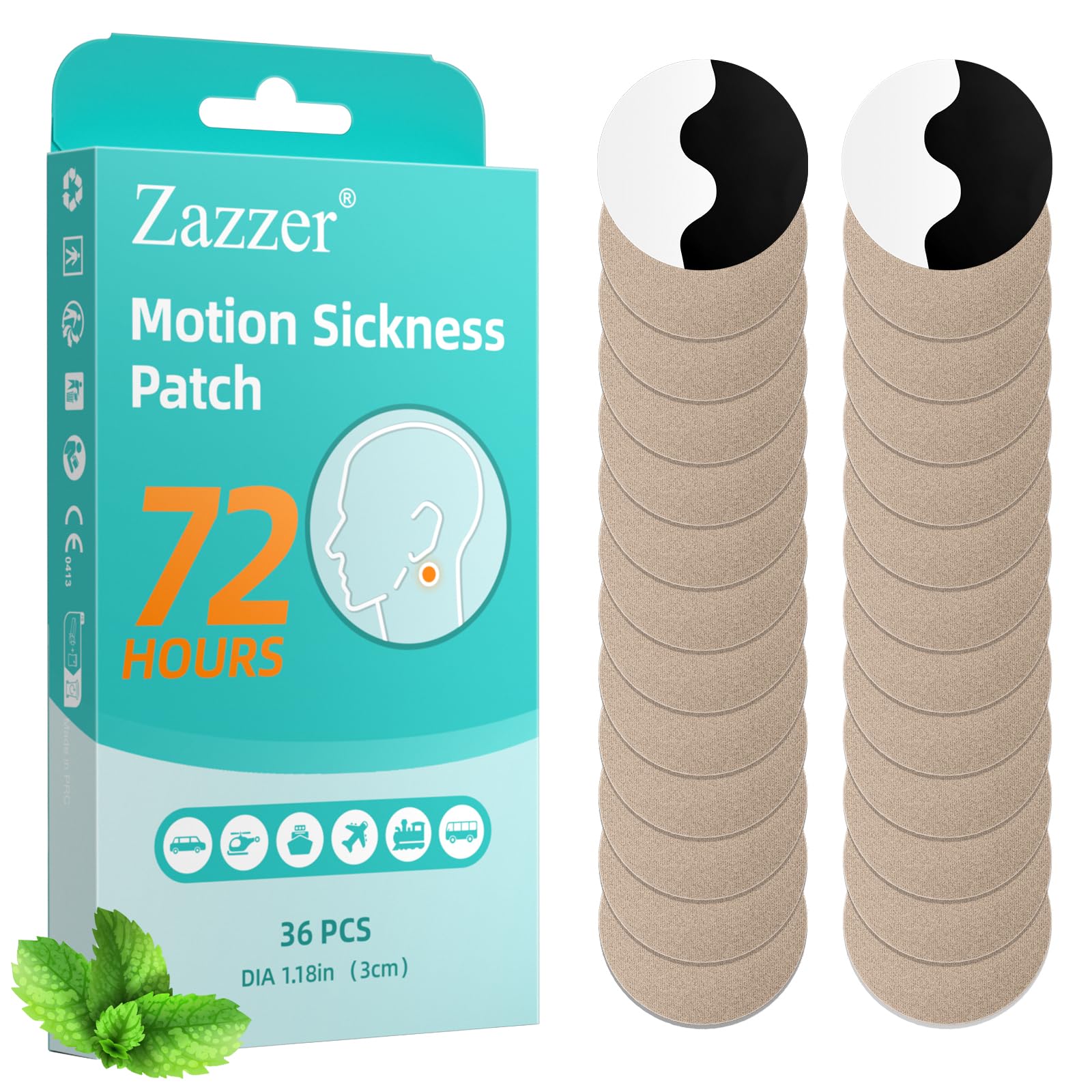 Biykog Motion Sickness Patches, Sea Sickness Patch for Car and Boat Rides, Cruise and Airplane Trips-for Adults and Kids (36 Count)