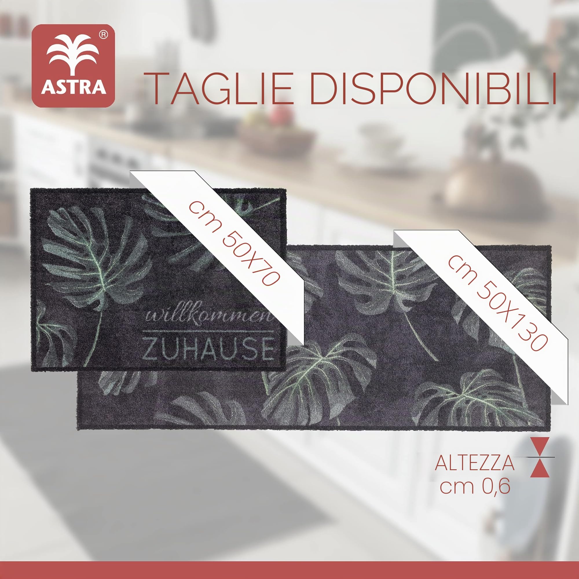 Astra Zerbino antiscivolo per interni - Monstera verde 50x130 cm - Tappetino antisporco lavabile e facile da pulire - Felicido Tappetino per l'ingresso, il corridoio, la porta d'ingresso