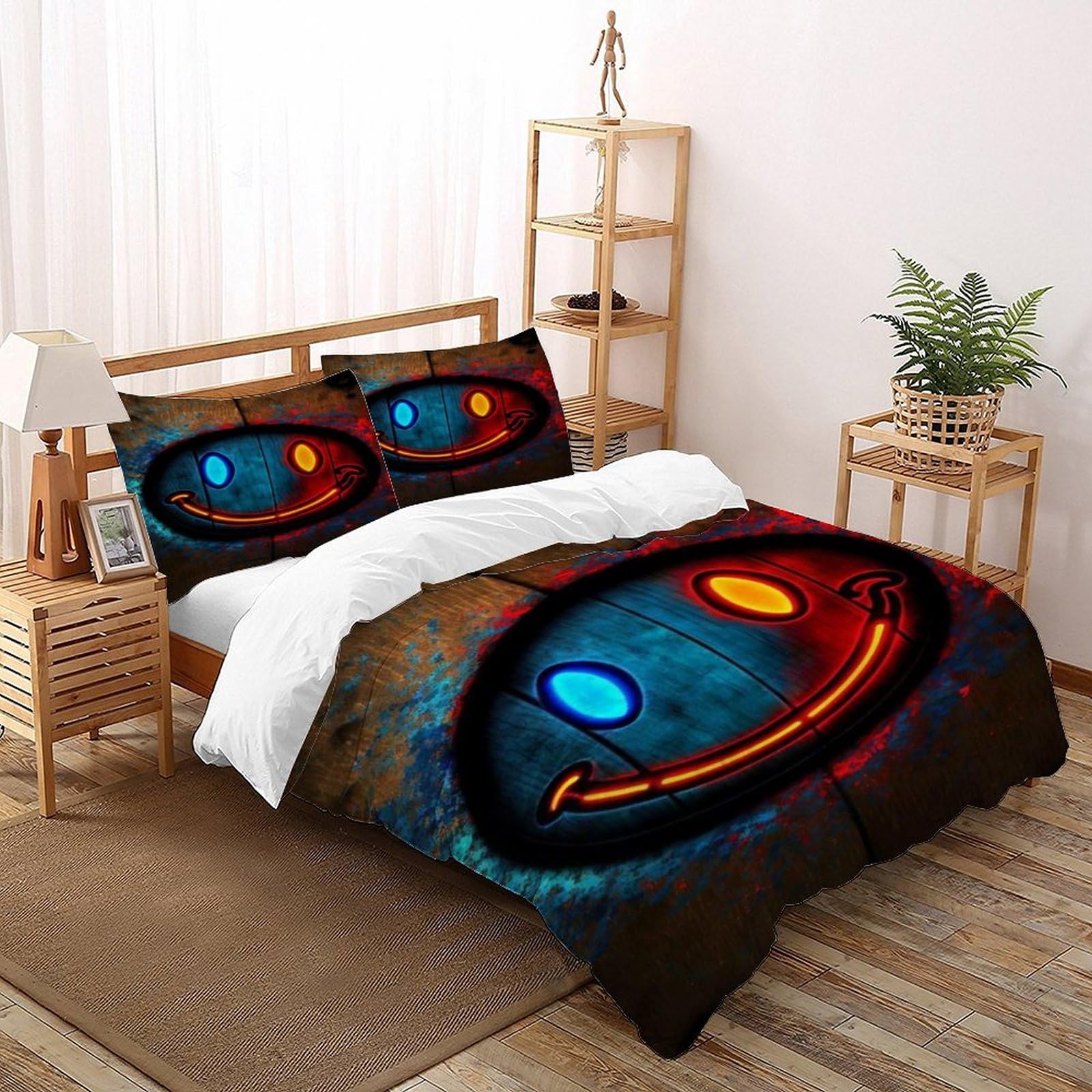 Housse de couette Smiley Face 260x220 anti-plis pour un lit Super King toujours impeccable
