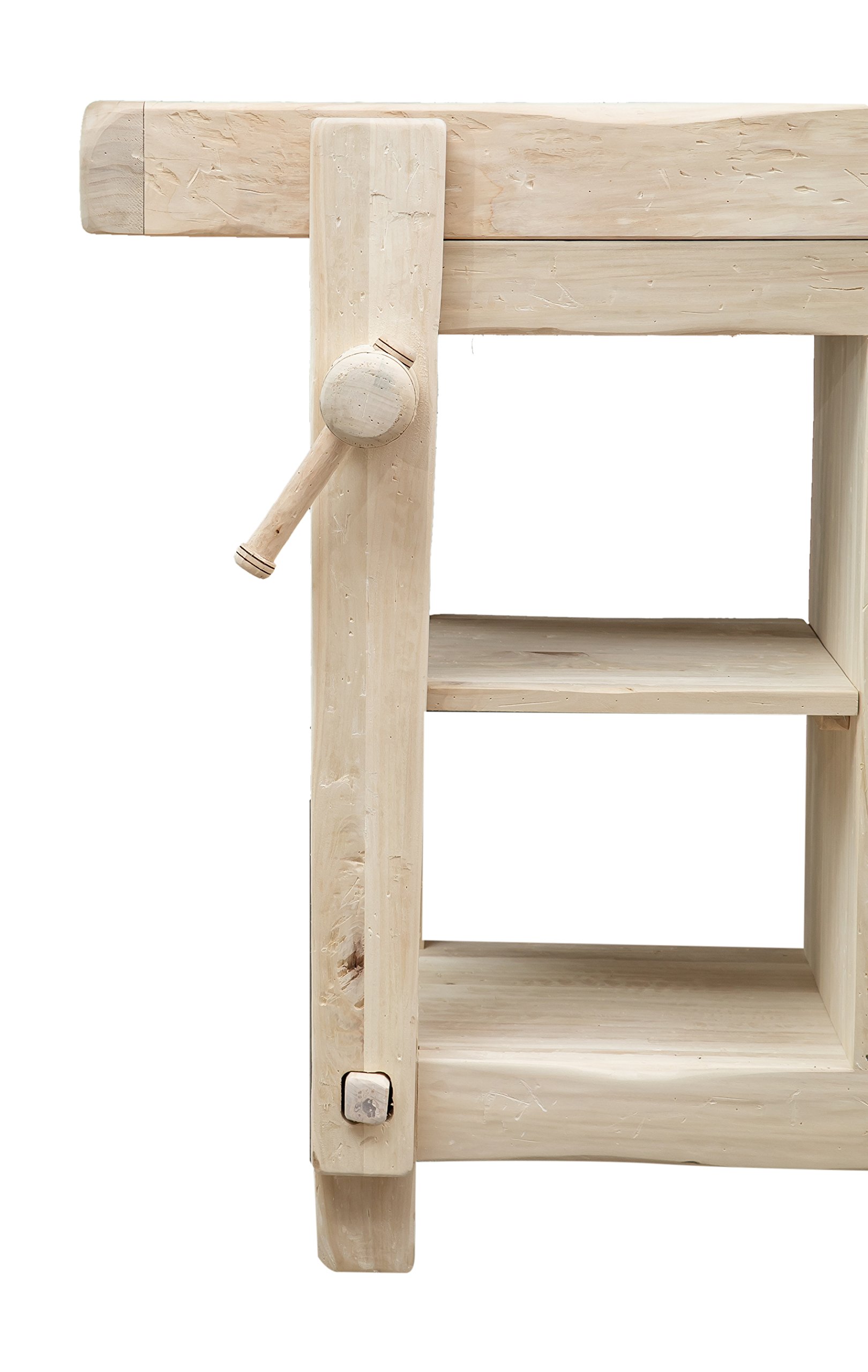 Biscottini Banco Tavolo da lavoro Country in legno massello di tiglio finitura grezza L 116 x PR 63 x H 90 cm Made in Italy, fedele riproduzione di un antico ed originale Banco da Falegname