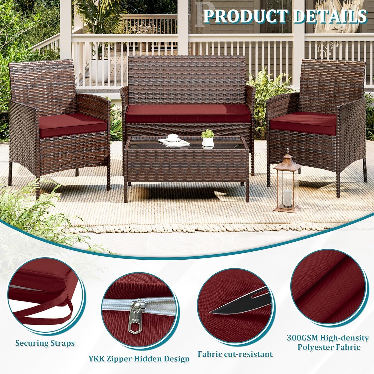 A Three-piece Seat Cover Replacement Set, Suitable for 4 Pieces of Rattan Furniture, Including Sofas and Benches.