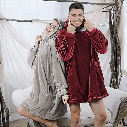 Miniatura 6 de AmyHomie - Sudadera tipo manta con capucha de Sherpa, tamaño grande, manta con bolsillos para adultos, niños y adolescentes