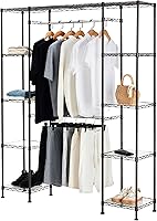 Amazon Basics Expandable Metal Closet Organizer Rack with Adjustable Shelves & Hanging Rods, 57-80"W x 72"H, Bronze
