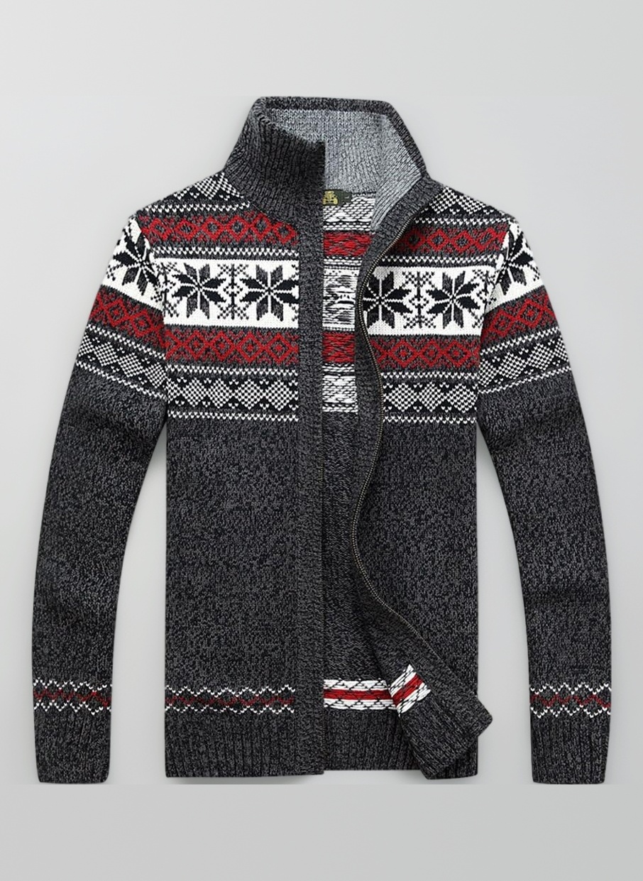 Kedera Men's Cardigan Sweaters Stand Collar Cable Thick Knitted Full Zip Sweater with Pattern